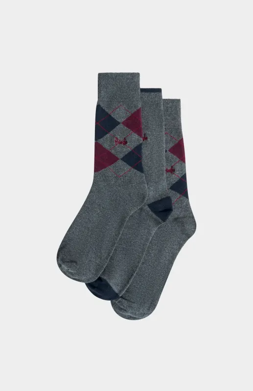 Men’s Argyle Cotton Jacquard Socks in Charcoal, Navy & Burgundy made by Pringle