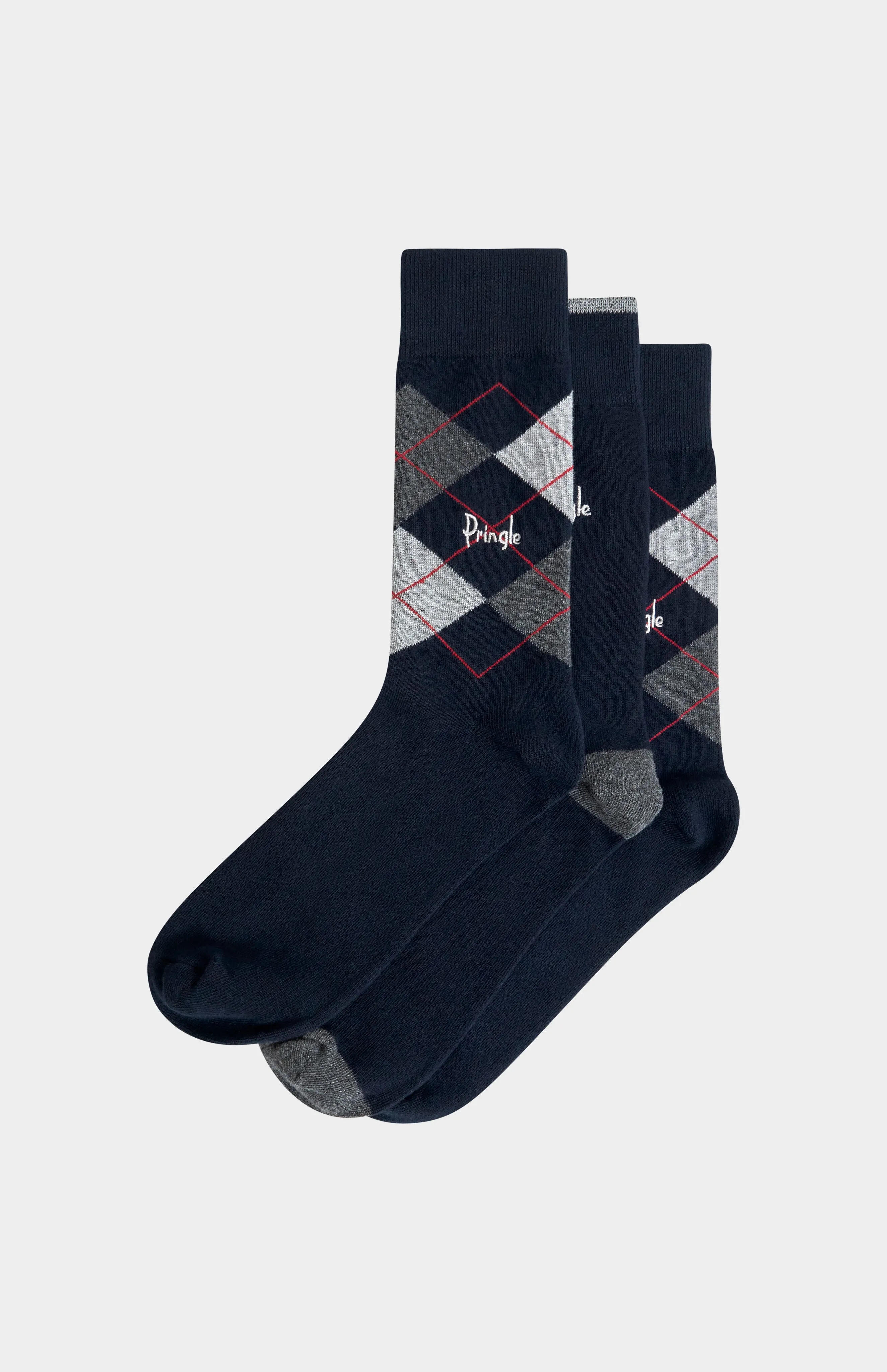 Men’s Argyle Cotton Jacquard Socks in Navy, Charcoal & Grey sold by Pringle of Scotland product image thumbnail 2