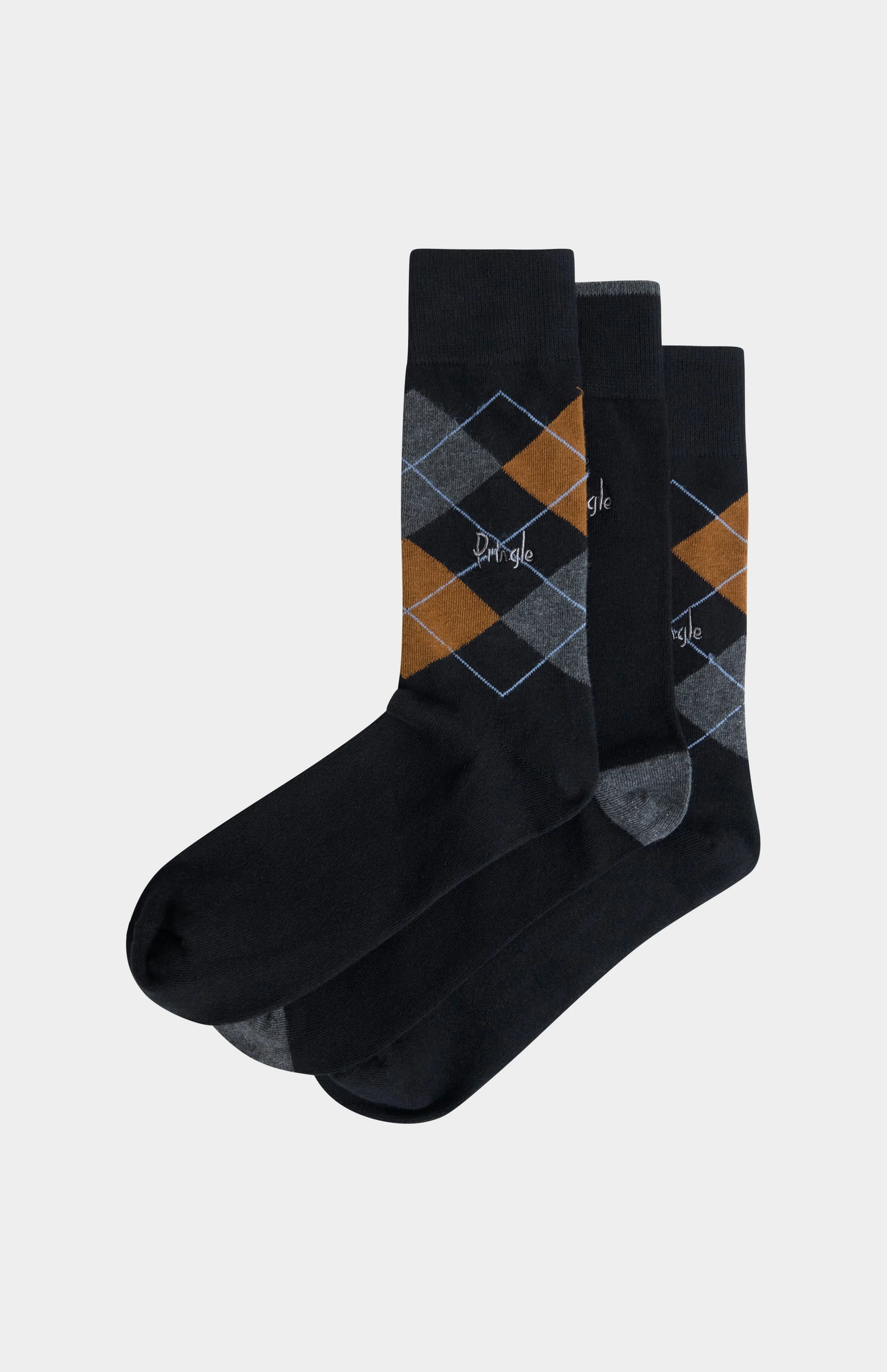 Men’s Argyle Cotton Jacquard Socks in Black, Charcoal & Camel sold by Pringle of Scotland product image thumbnail 2