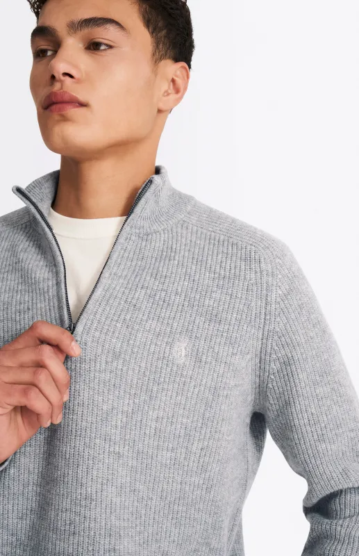 Qtr Zip Cardigan Rib Lambswool Jumper In Light Grey sold by Pringle of Scotland