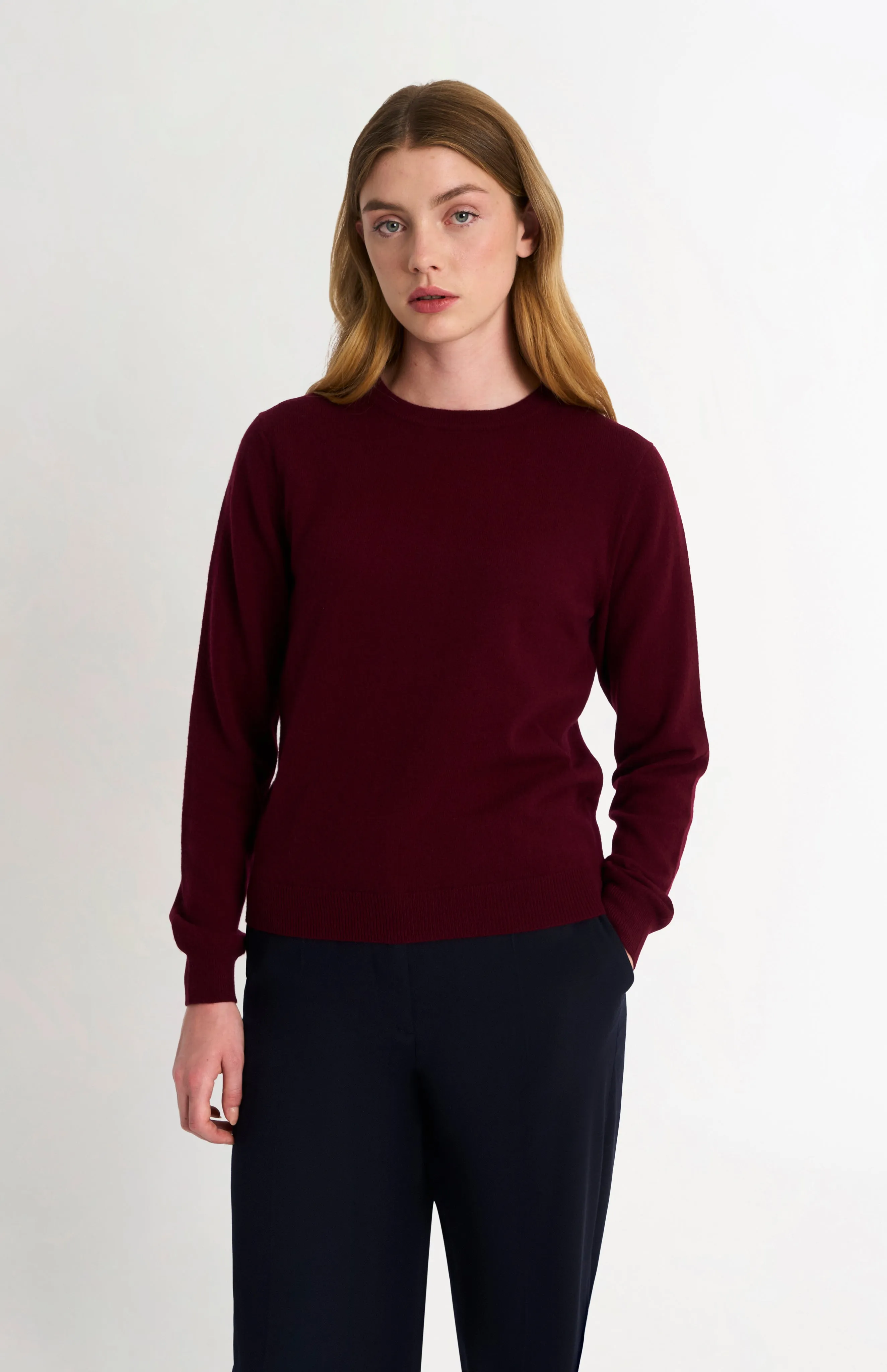 Women's Classic Crew Neck Cashmere Jumper In Burgundy sold by Pringle of Scotland