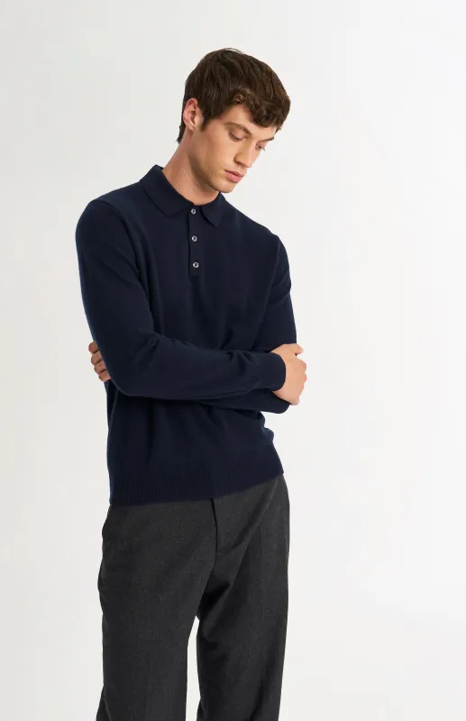 Men's Classic Polo Shirt Cashmere Jumper In Navy Blue sold by Pringle of Scotland
