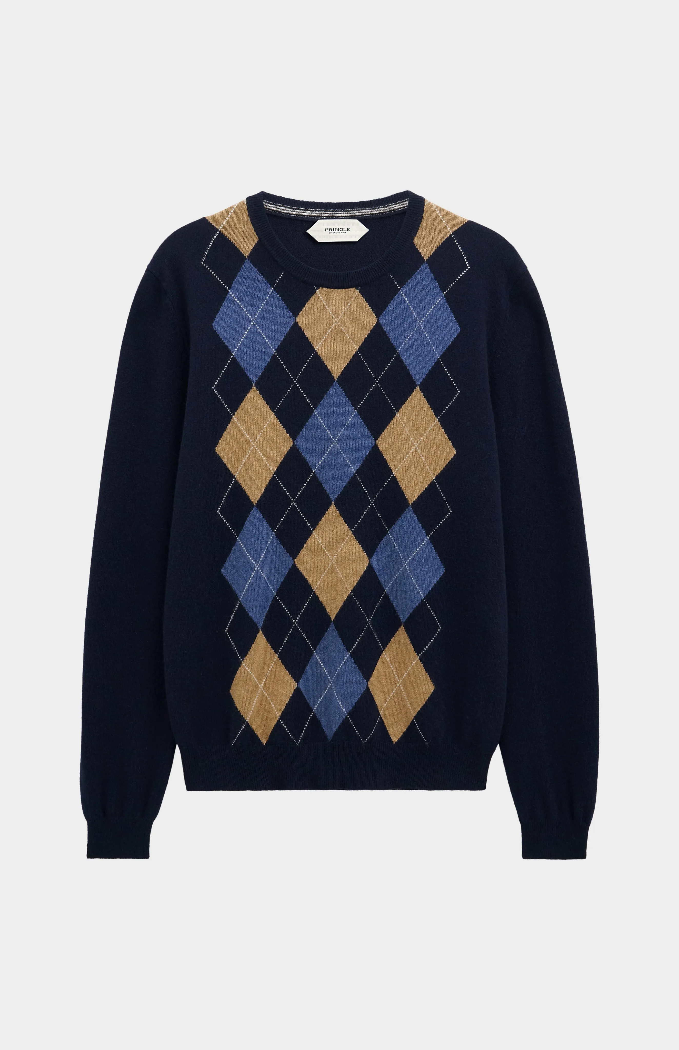 Men's Classic Crew Neck Cashmere Argyle Jumper In Navy / Camel / Blue sold by Pringle of Scotland product image thumbnail 2