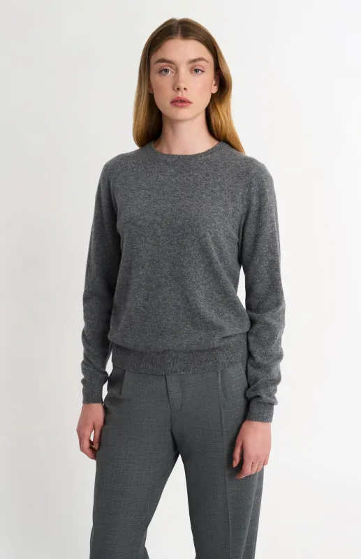 Women's Classic Crew Neck Cashmere Jumper In Grey Melange sold by Pringle of Scotland