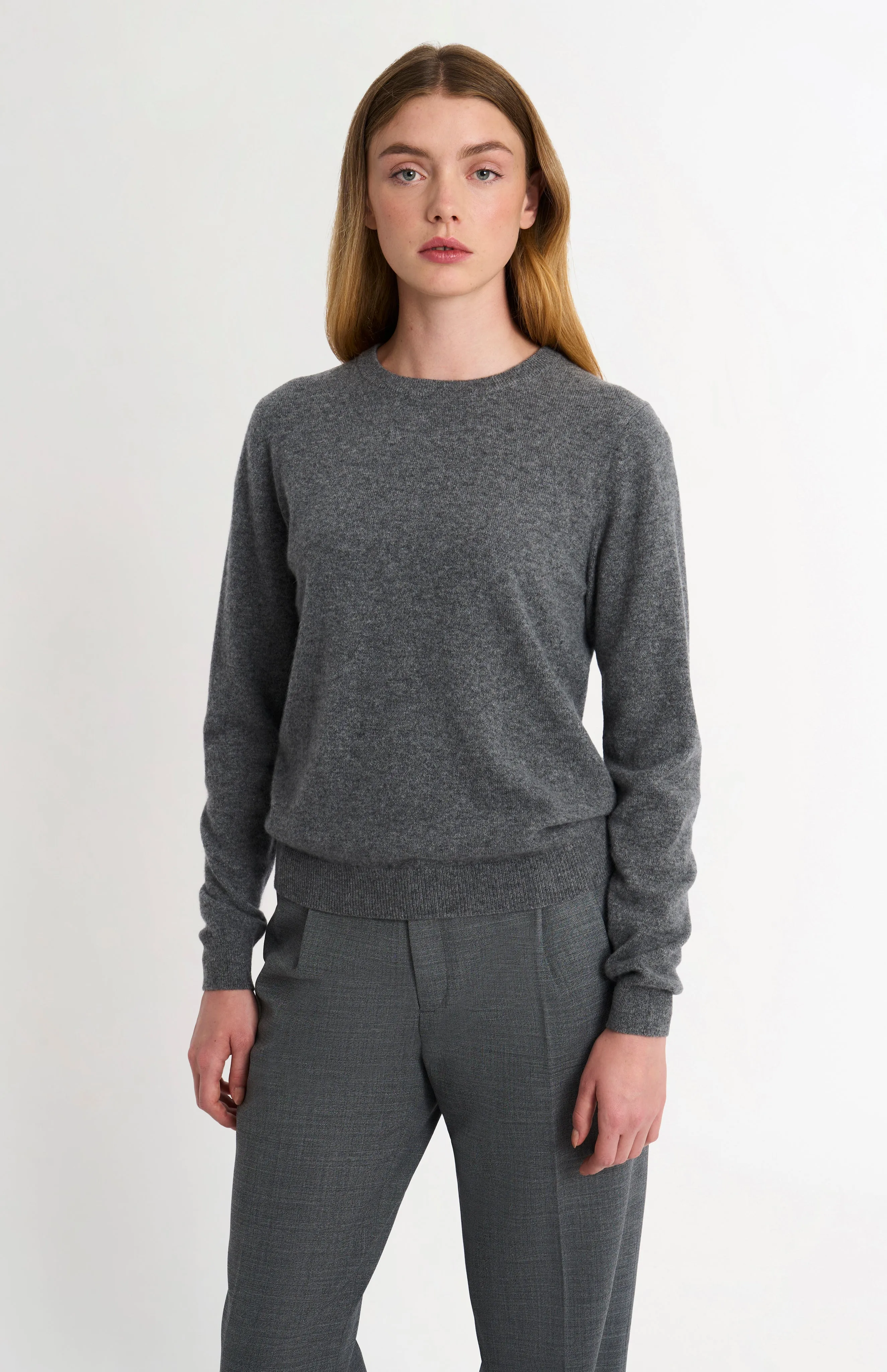 Women's Classic Crew Neck Cashmere Jumper In Grey Melange sold by Pringle of Scotland