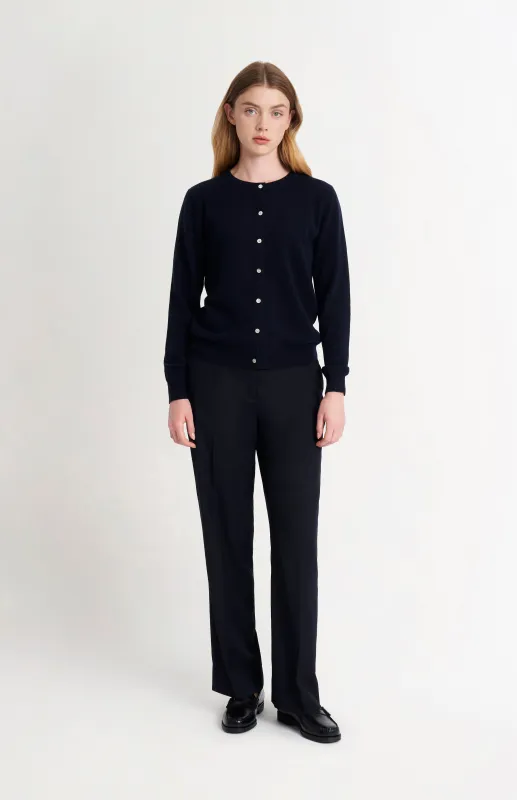 Women's Classic Crew Neck Cashmere Cardigan In Navy Blue sold by Pringle of Scotland