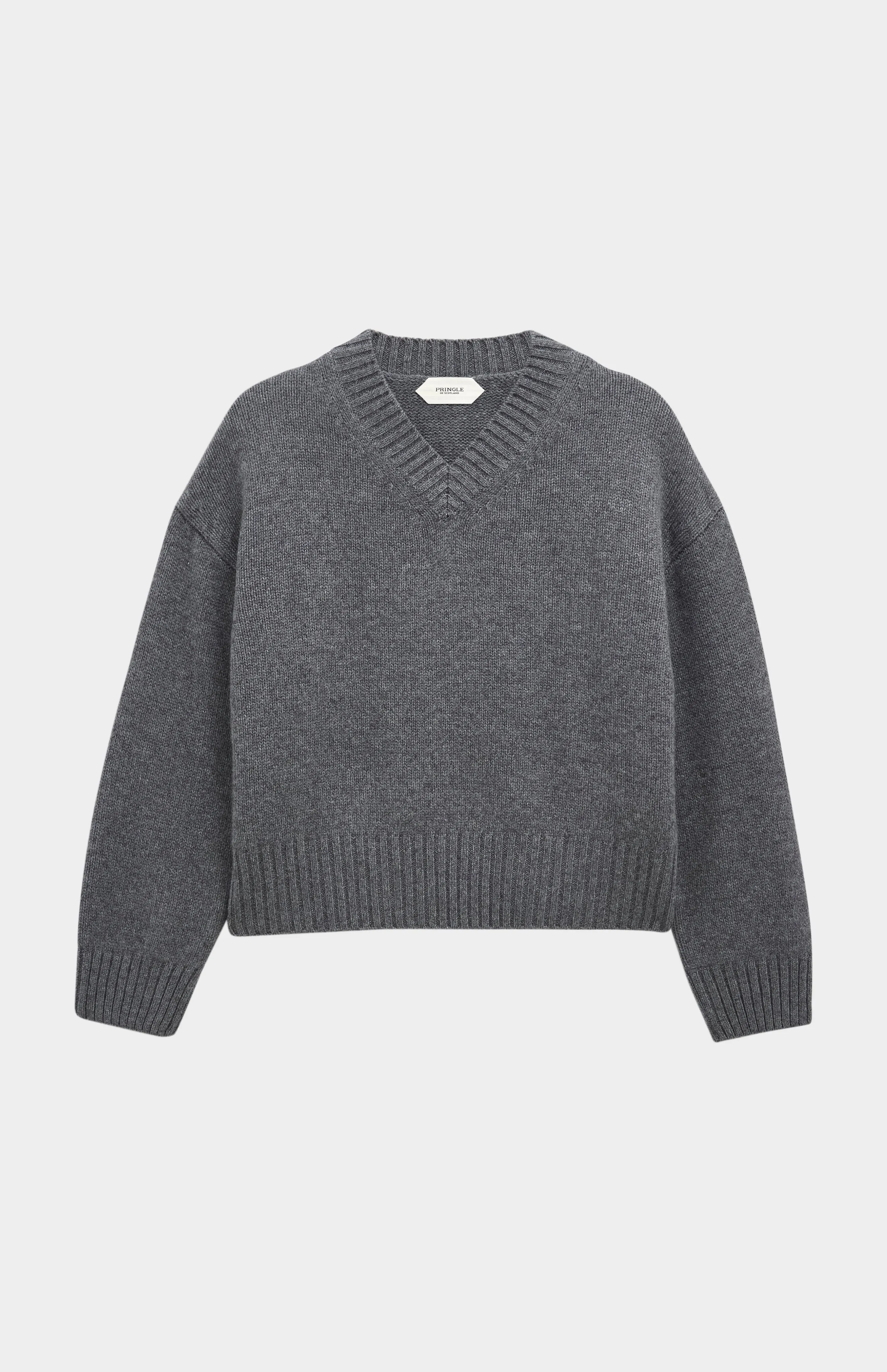 Women's V-neck Chunky Cashmere Jumper In Grey Melange sold by Pringle of Scotland product image thumbnail 2