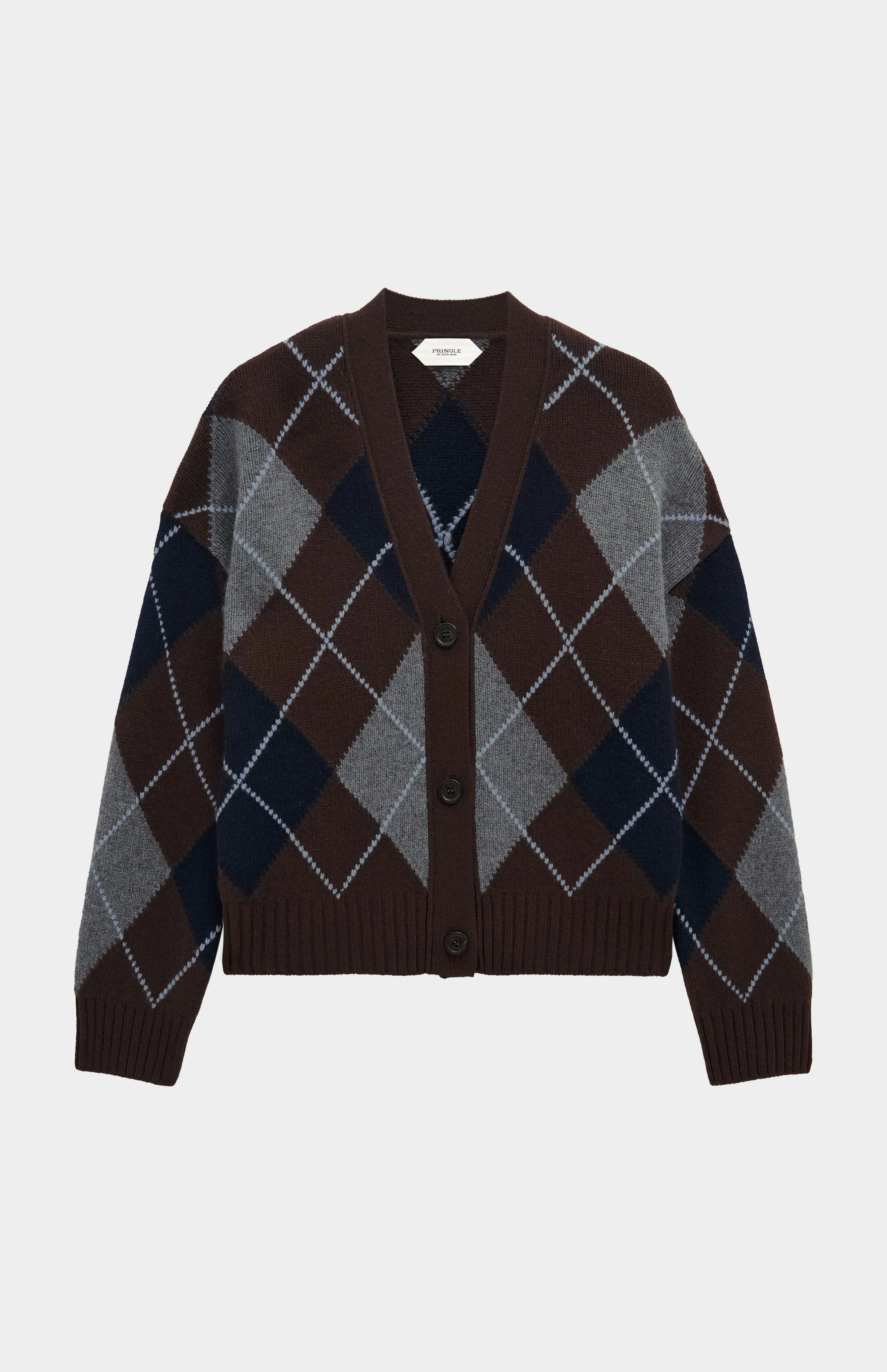Women's Chunky All Over Argyle Cashmere Cardigan in Brown / Navy / Grey sold by Pringle of Scotland product image thumbnail 4