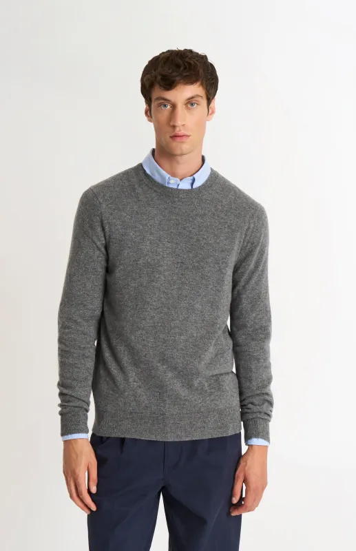 Men's Classic Crew Neck Cashmere Jumper In Light Grey Melange sold by Pringle of Scotland