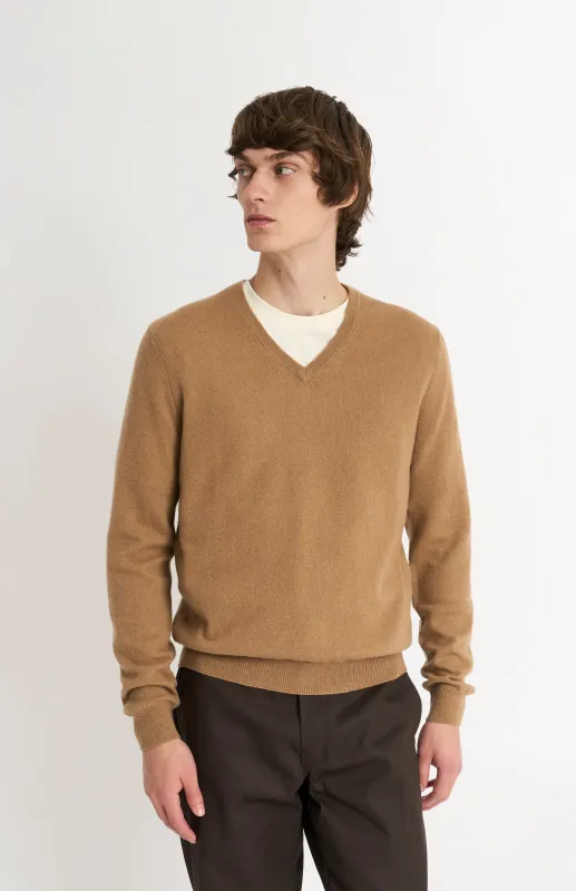 Men's Classic V-neck Cashmere Jumper In Camel sold by Pringle of Scotland