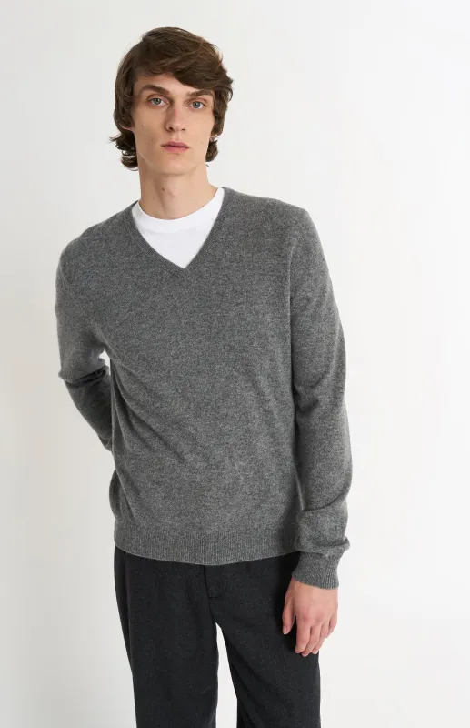 Men's Classic V-neck Cashmere Jumper In Light Grey Melange sold by Pringle of Scotland