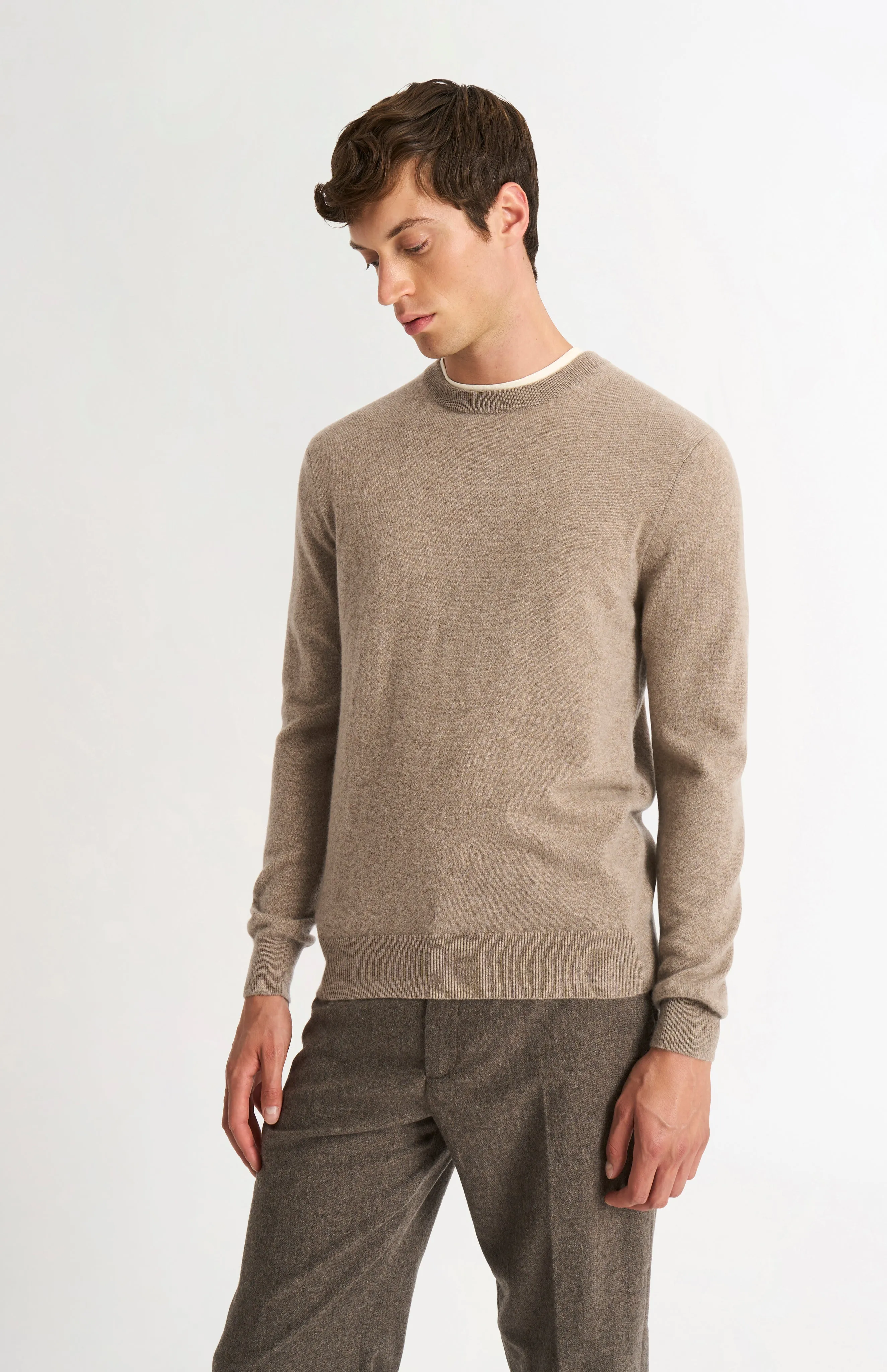Men's Classic Crew Neck Cashmere Jumper In Mushroom sold by Pringle of Scotland