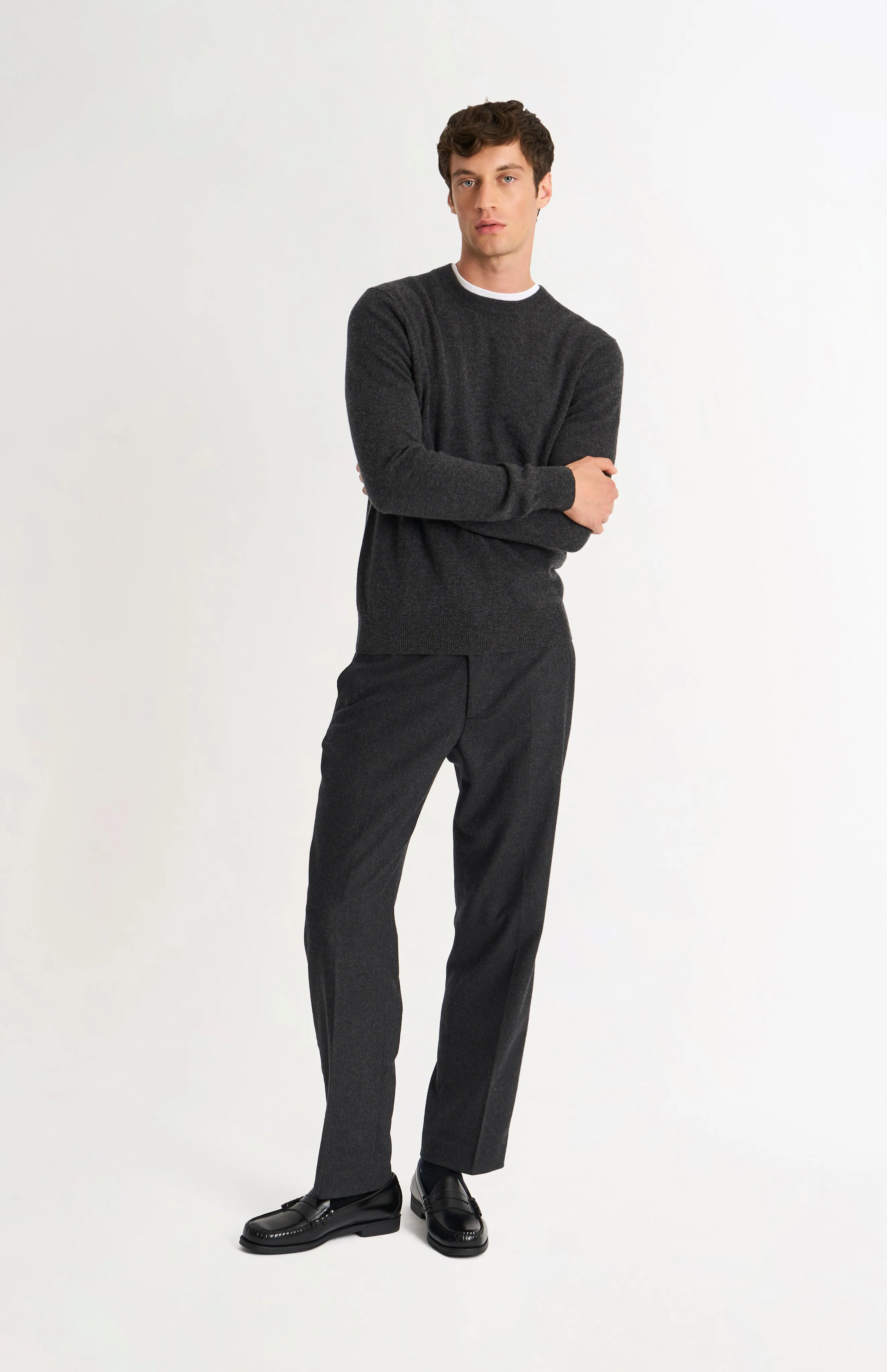 Men's Classic Crew Neck Cashmere Jumper In Charcoal Melange sold by Pringle of Scotland product image thumbnail 3