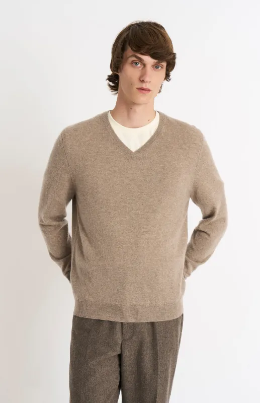 Men's Classic V-neck Cashmere Jumper In Mushroom sold by Pringle of Scotland