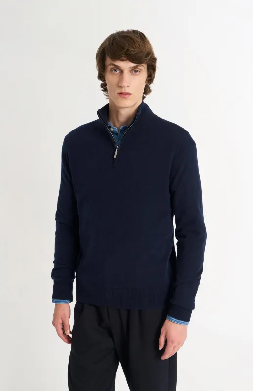 Men's Classic Qtr Zip Cashmere Jumper In Navy Blue sold by Pringle of Scotland
