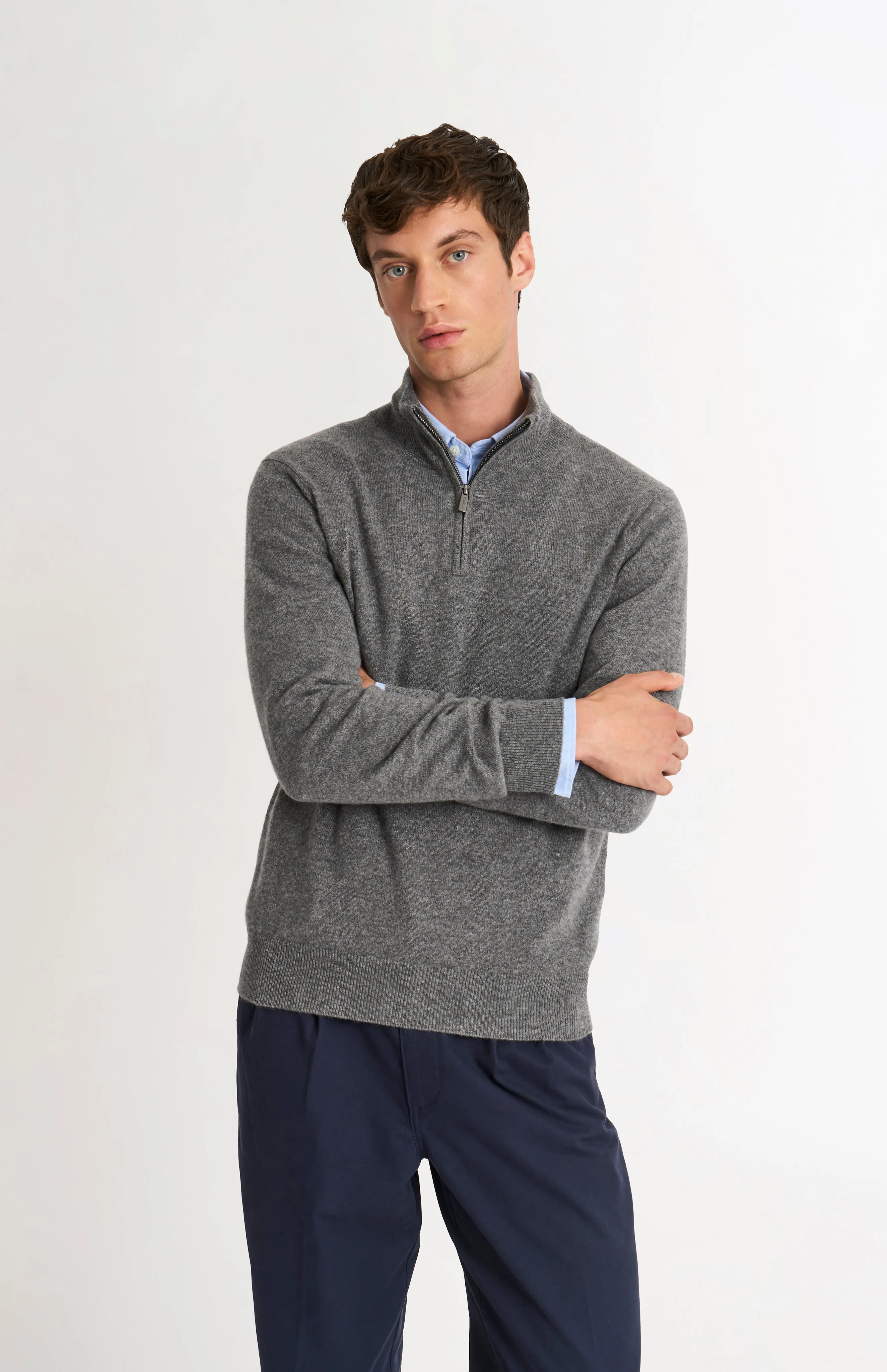 Men's Classic Qtr Zip Cashmere Jumper In Light Grey Melange sold by Pringle of Scotland