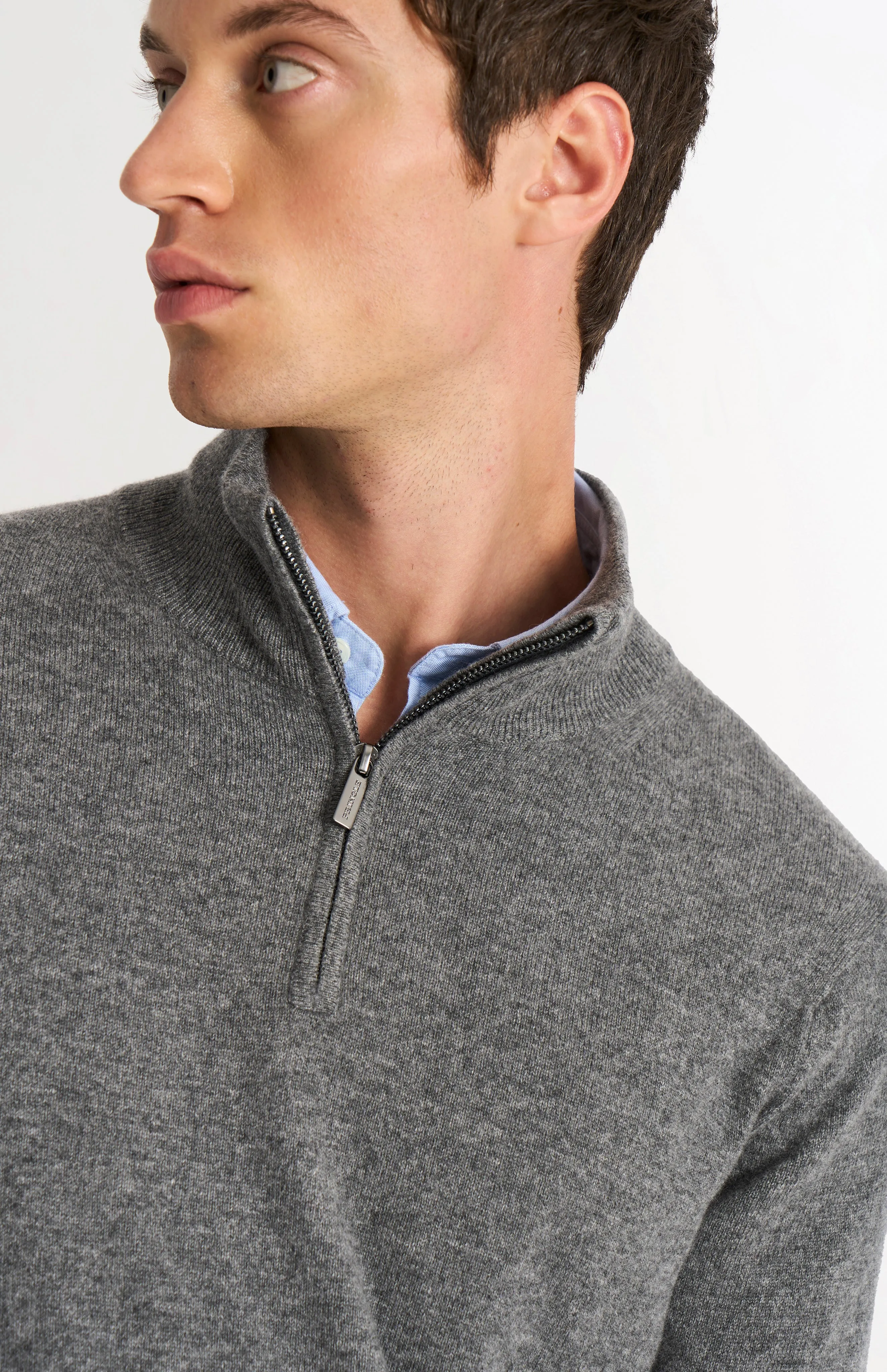 Men's Classic Qtr Zip Cashmere Jumper In Light Grey Melange sold by Pringle of Scotland product image thumbnail 4