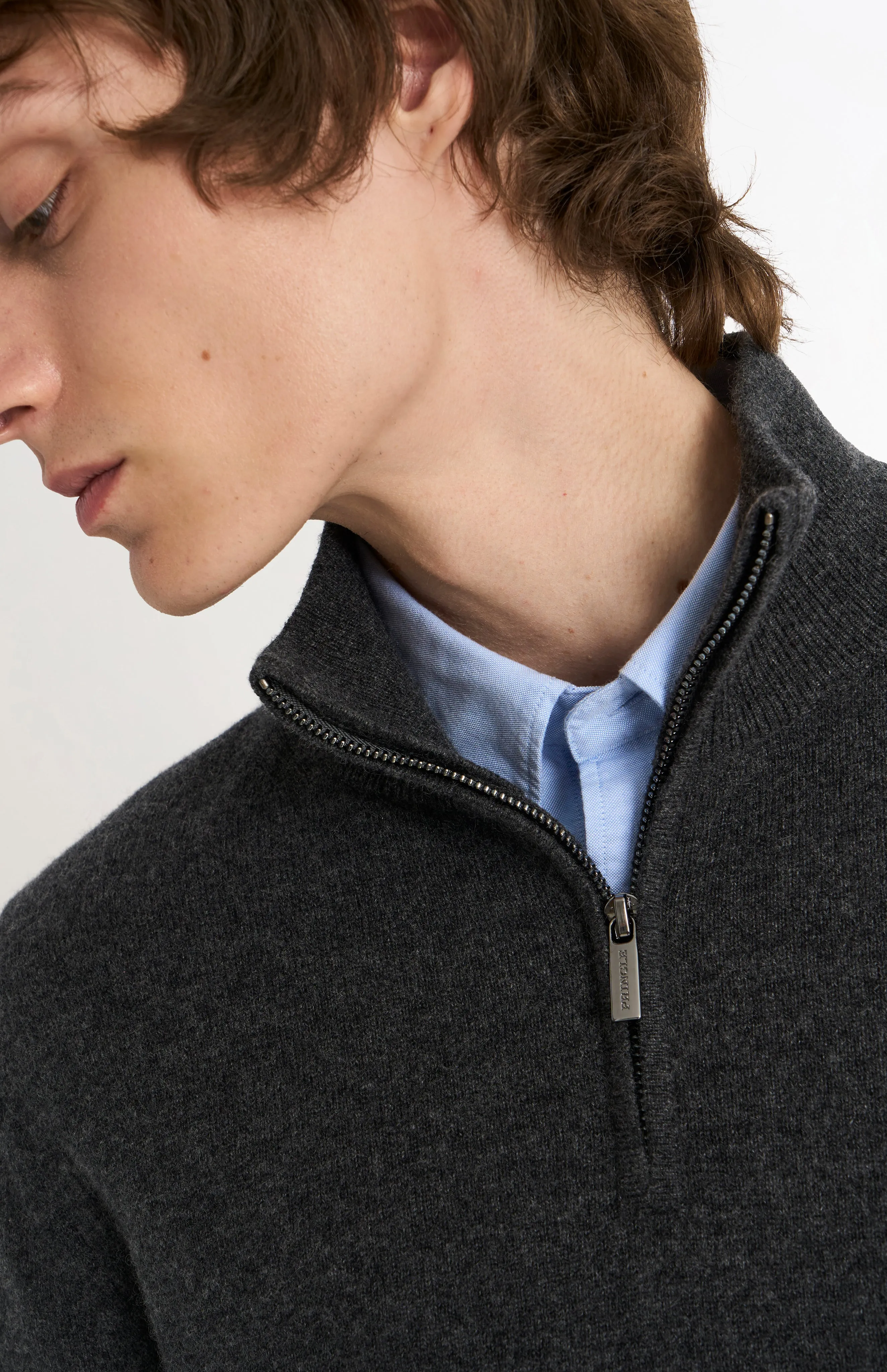 Men's Classic Qtr Zip Cashmere Jumper In Charcoal Melange sold by Pringle of Scotland product image thumbnail 4