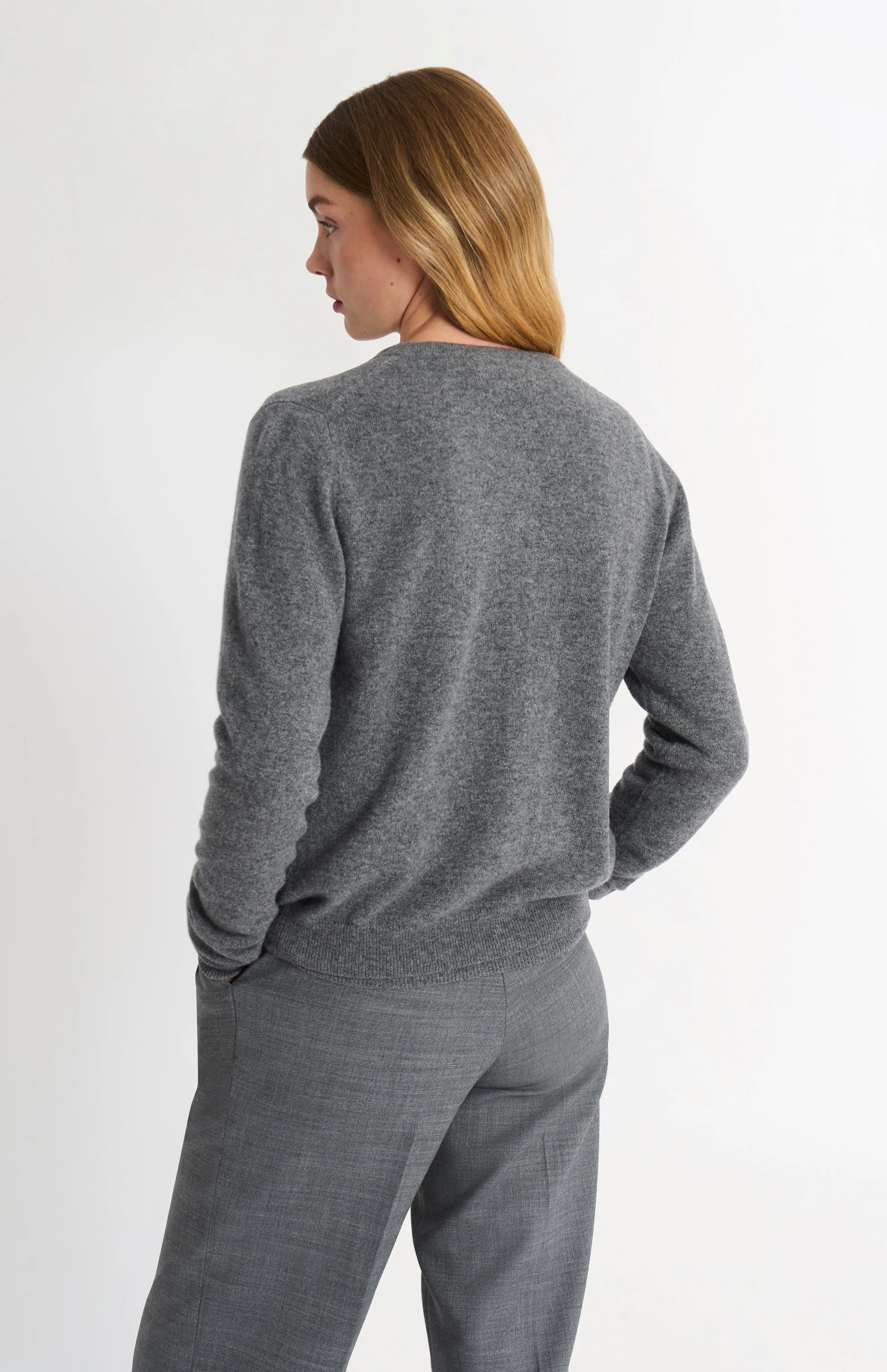 Women's Classic Crew Neck Cashmere Cardigan In Grey Melange sold by Pringle of Scotland product image thumbnail 5