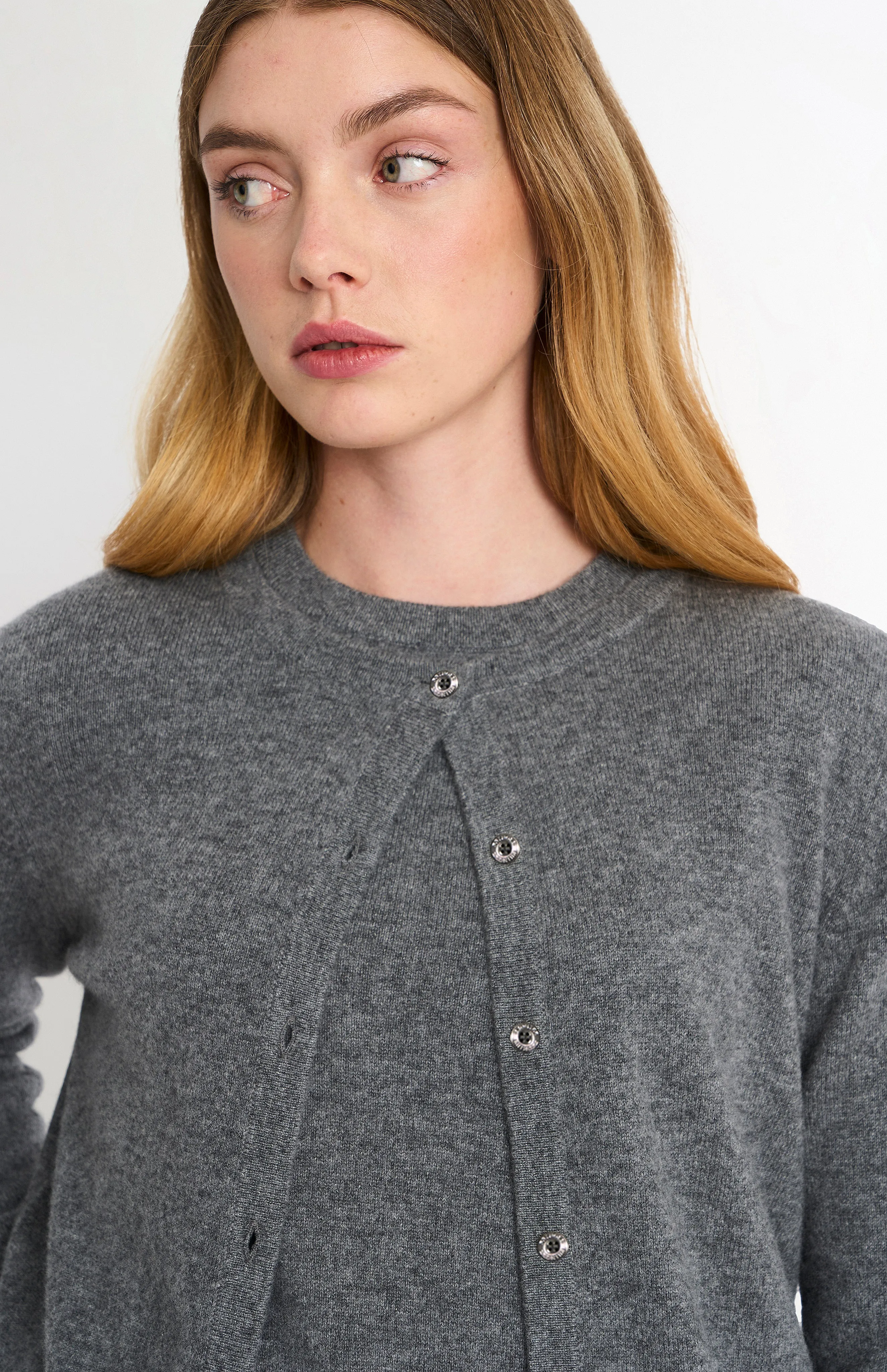 Women's Classic Crew Neck Cashmere Cardigan In Grey Melange sold by Pringle of Scotland product image thumbnail 4