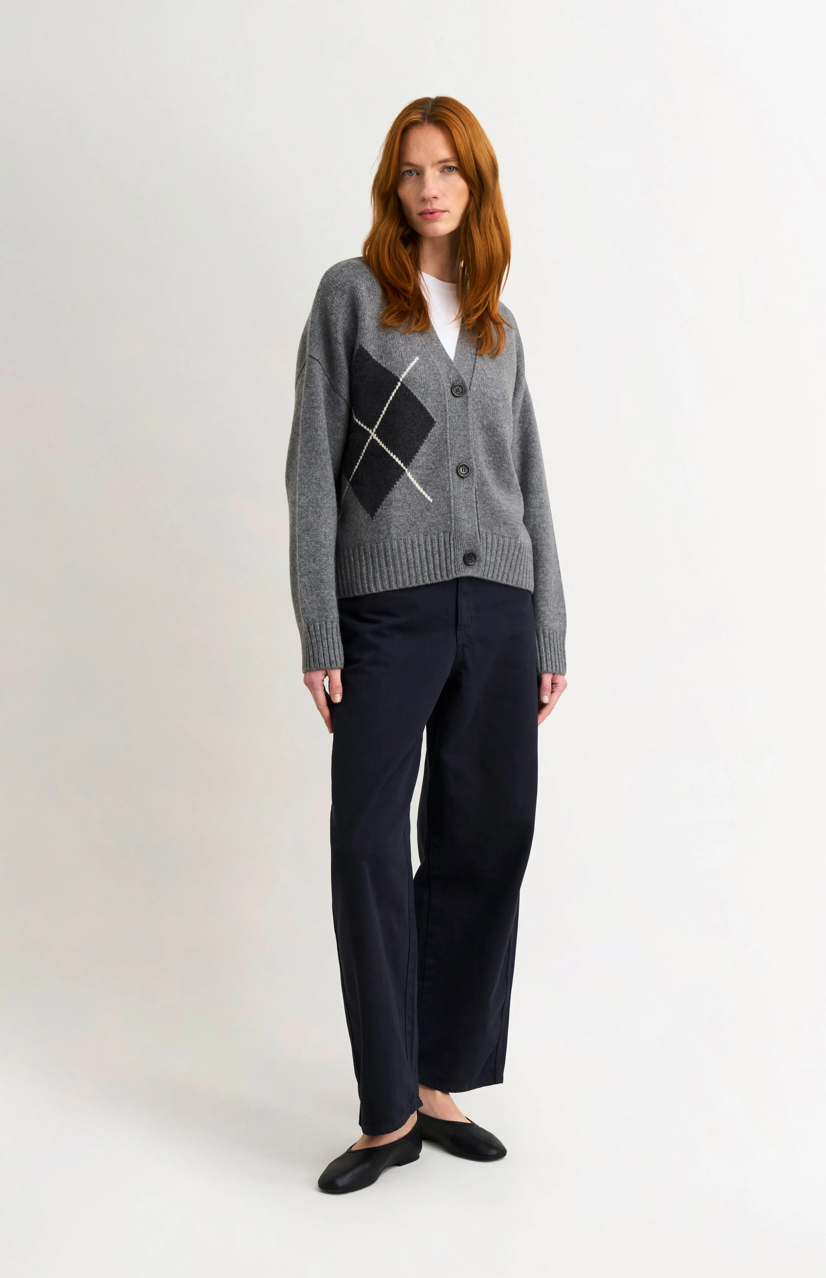 Women's Chunky Argyle Cashmere Cardigan in Grey and Charcoal sold by Pringle of Scotland product image thumbnail 2
