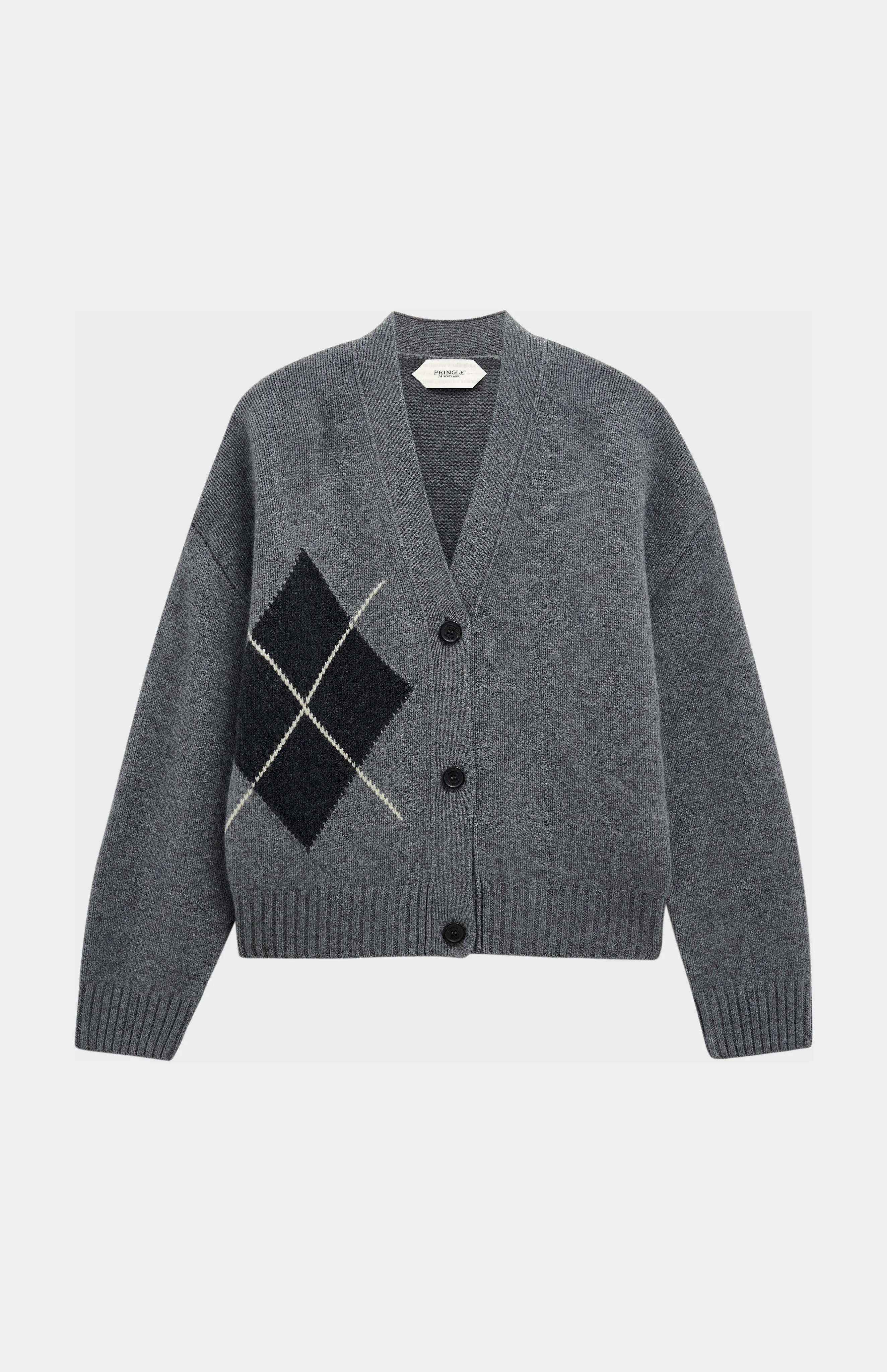Women's Chunky Argyle Cashmere Cardigan in Grey and Charcoal sold by Pringle of Scotland product image thumbnail 4