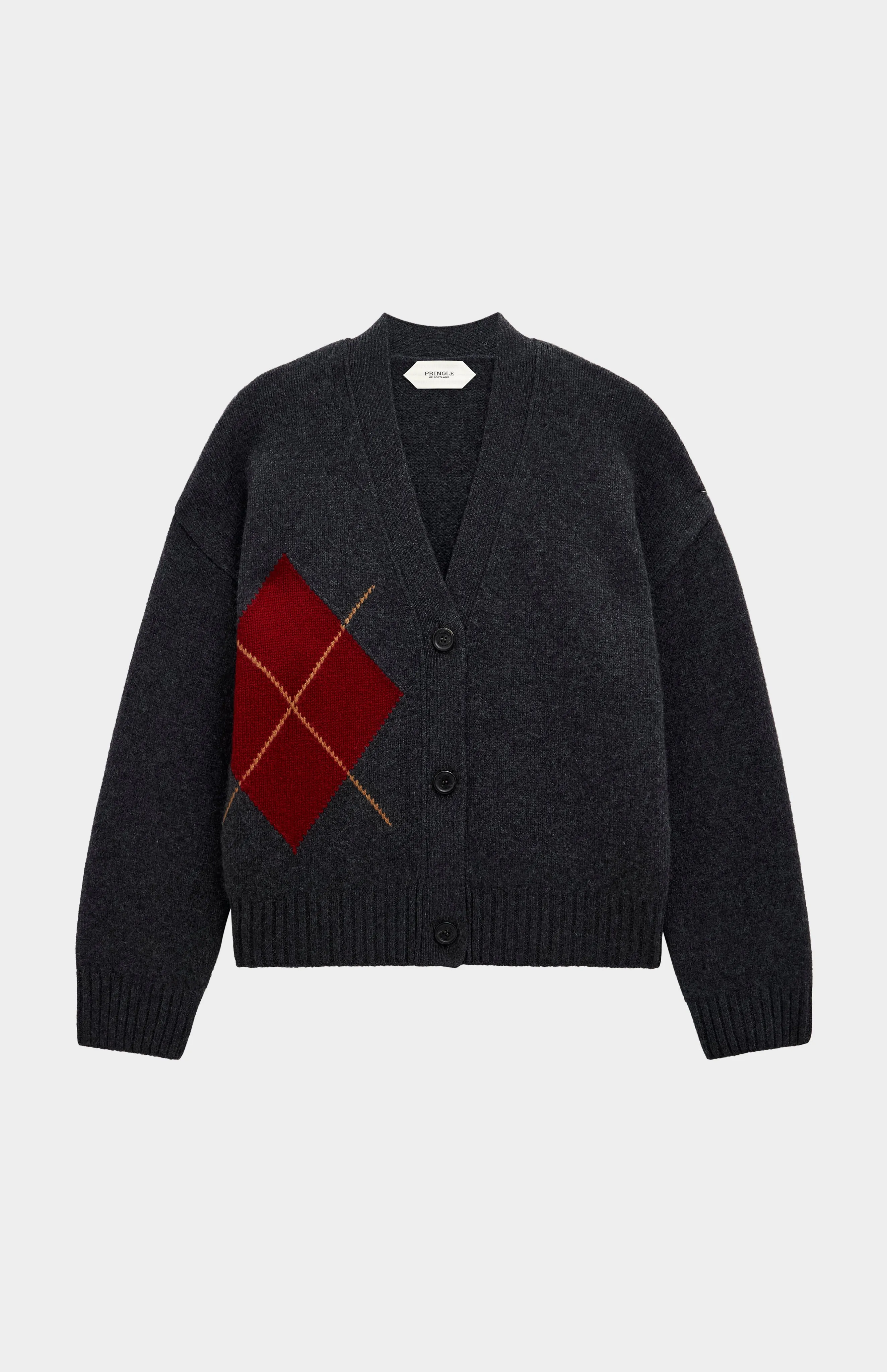 Women's Chunky Argyle Cashmere Cardigan in Charcoal And Red sold by Pringle of Scotland product image thumbnail 4