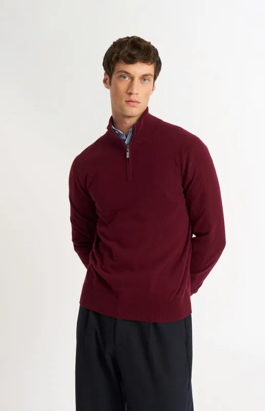 Men's Classic Qtr Zip Cashmere Jumper In Burgundy made by Pringle