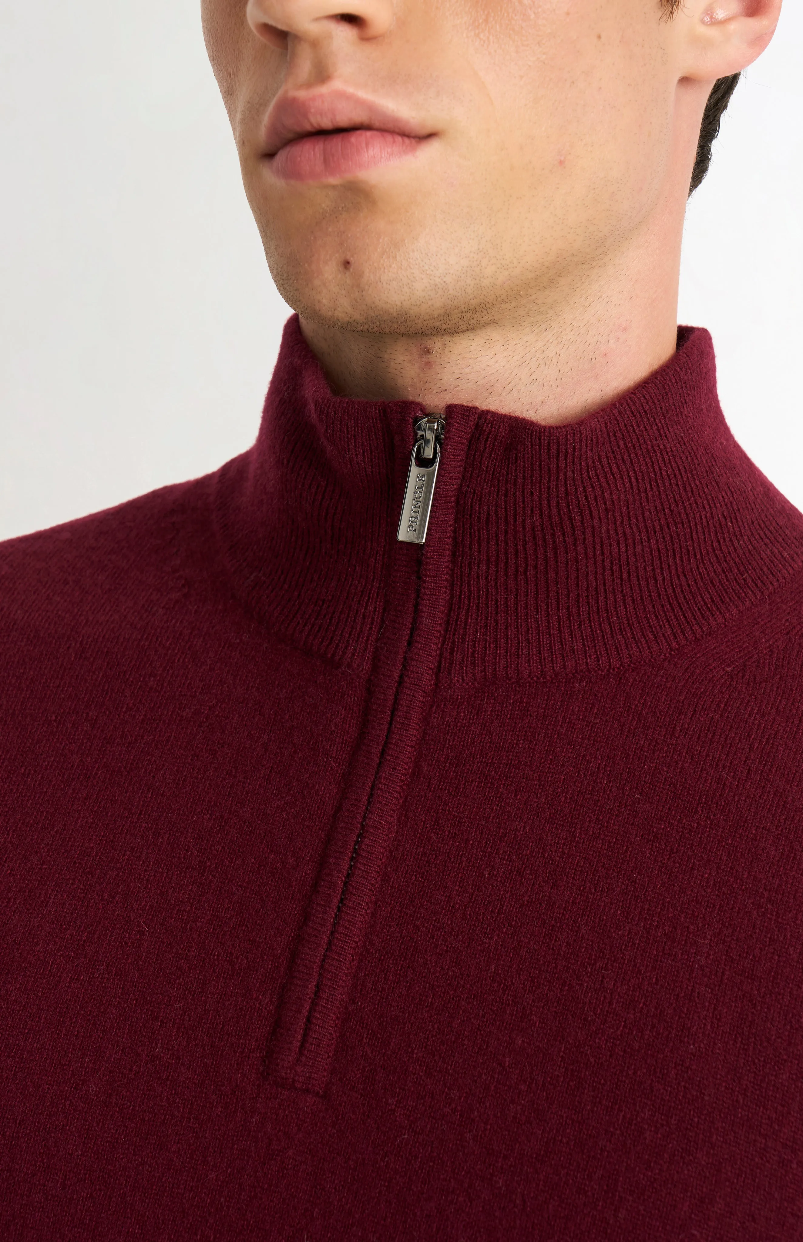 Men's Classic Qtr Zip Cashmere Jumper In Burgundy sold by Pringle of Scotland product image thumbnail 4