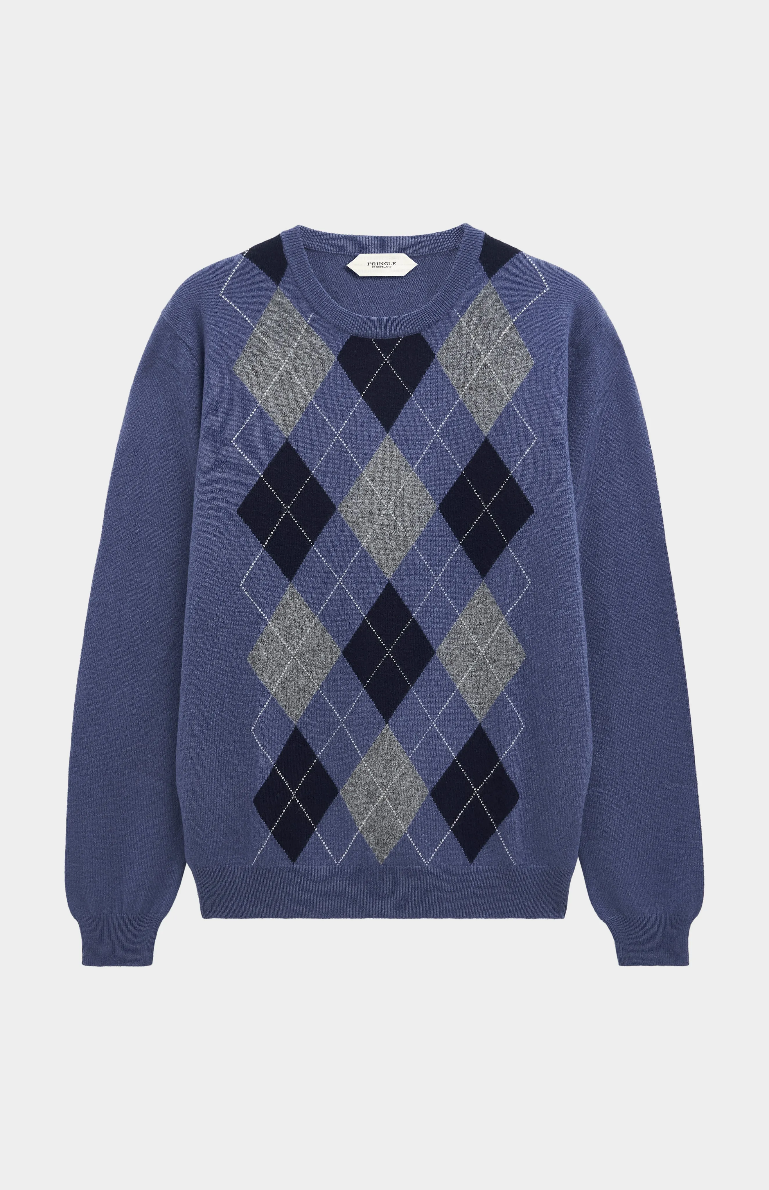 Men's Classic Crew Neck Cashmere Argyle Jumper In Blue / Navy / Grey sold by Pringle of Scotland product image thumbnail 4