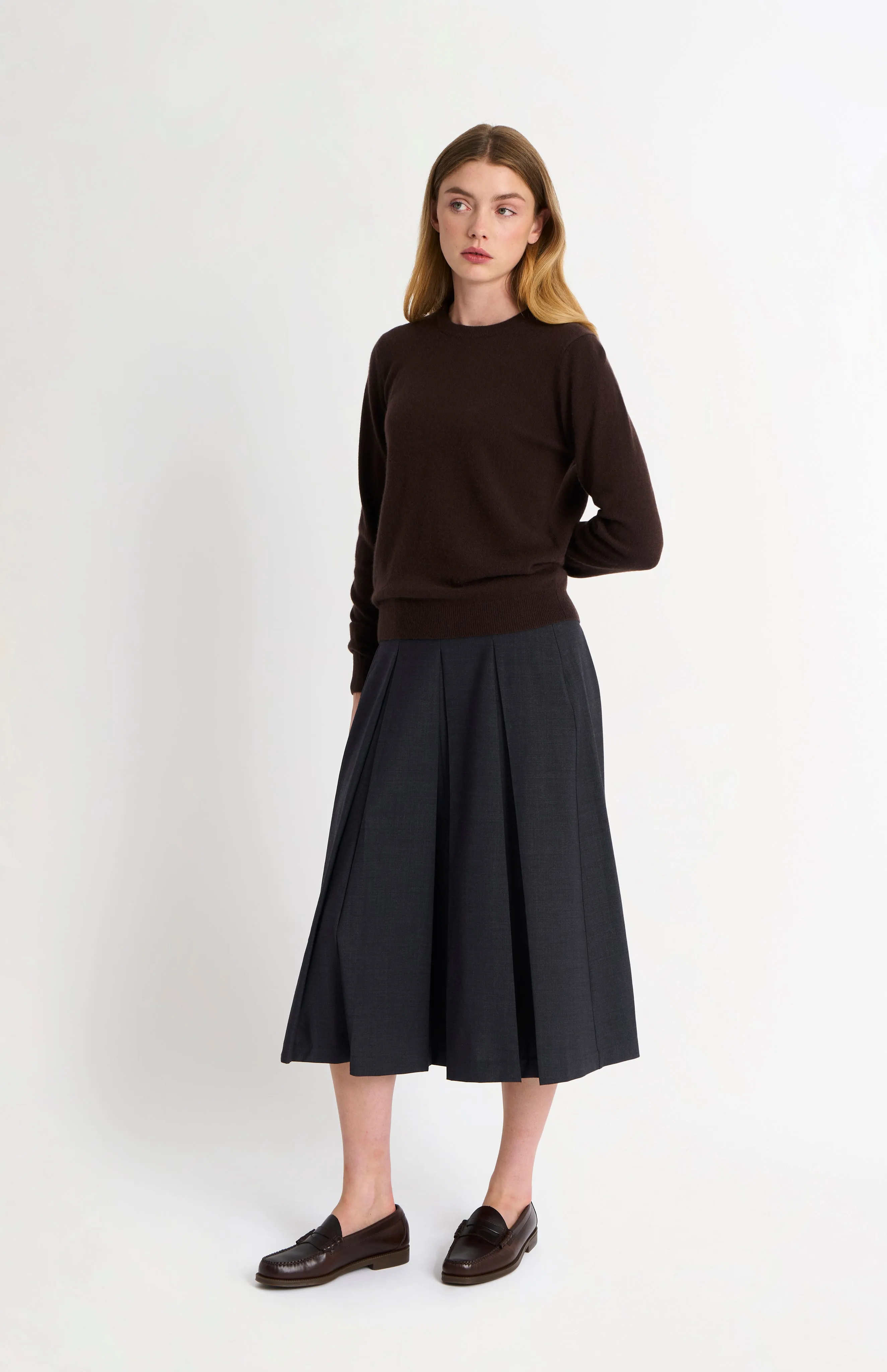 Women's Classic Crew Neck Cashmere Jumper In Dark Brown sold by Pringle of Scotland product image thumbnail 3