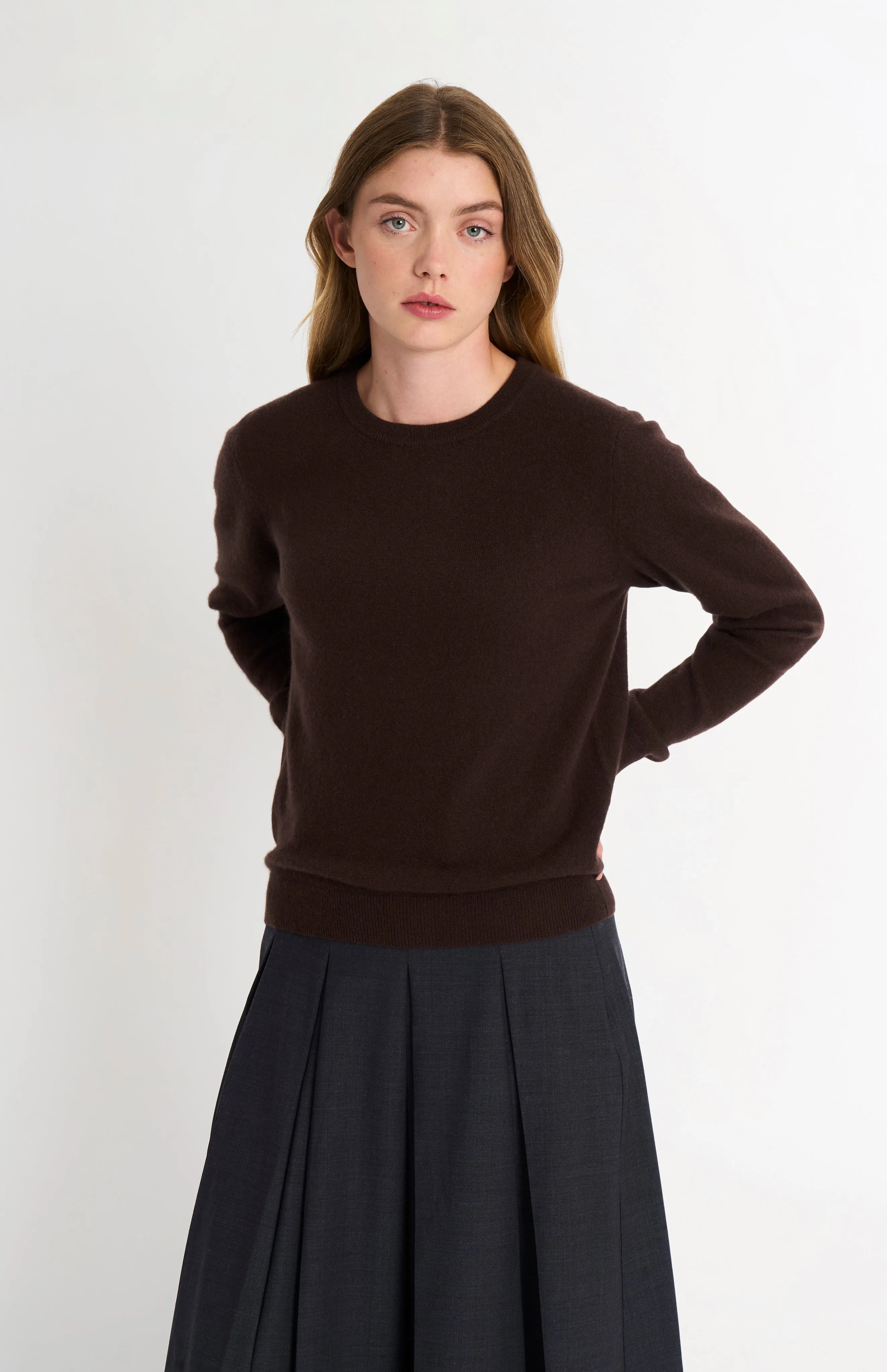 Women's Classic Crew Neck Cashmere Jumper In Dark Brown sold by Pringle of Scotland