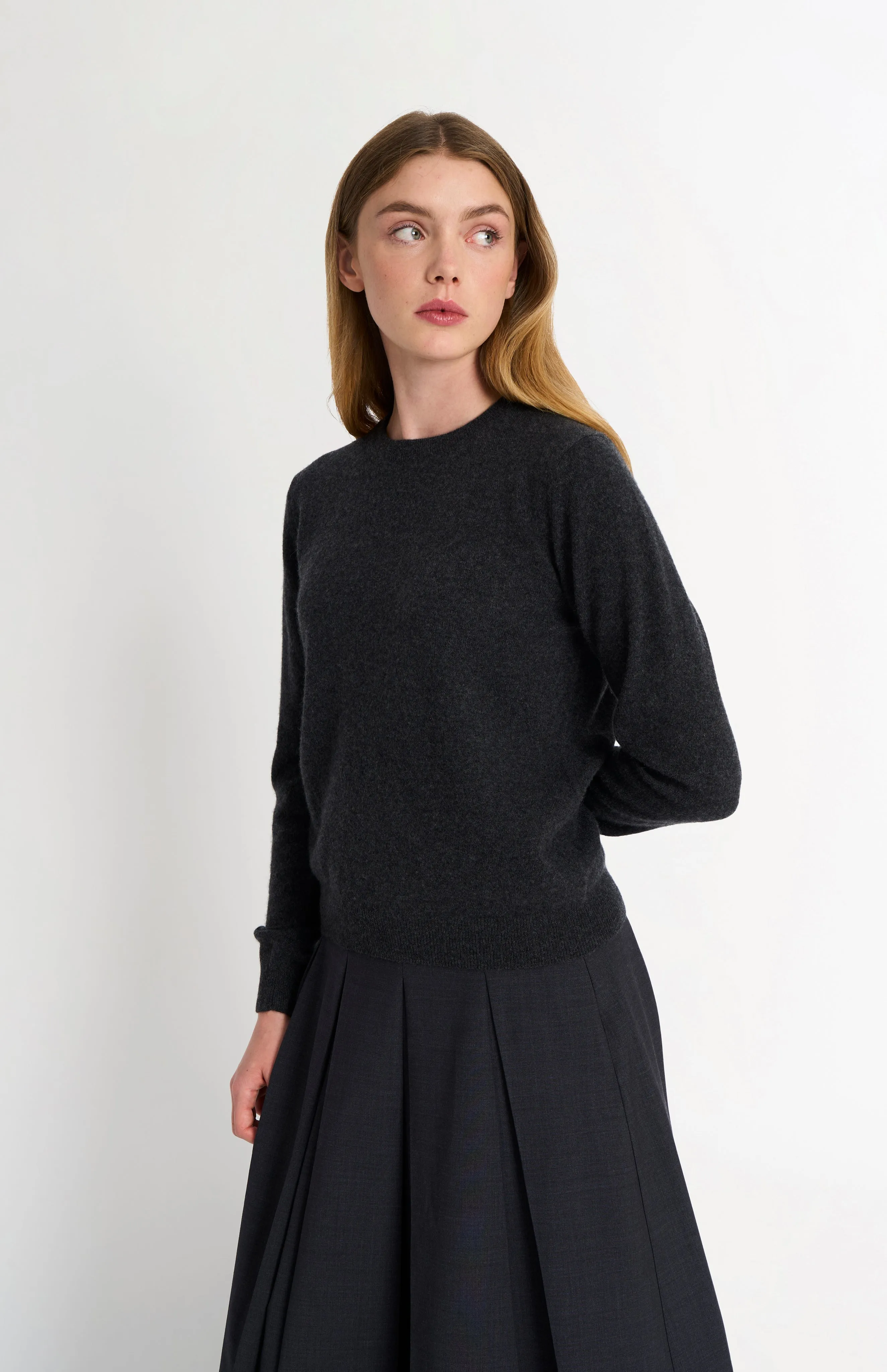 Women's Classic Crew Neck Cashmere Jumper In Charcoal Melange sold by Pringle of Scotland