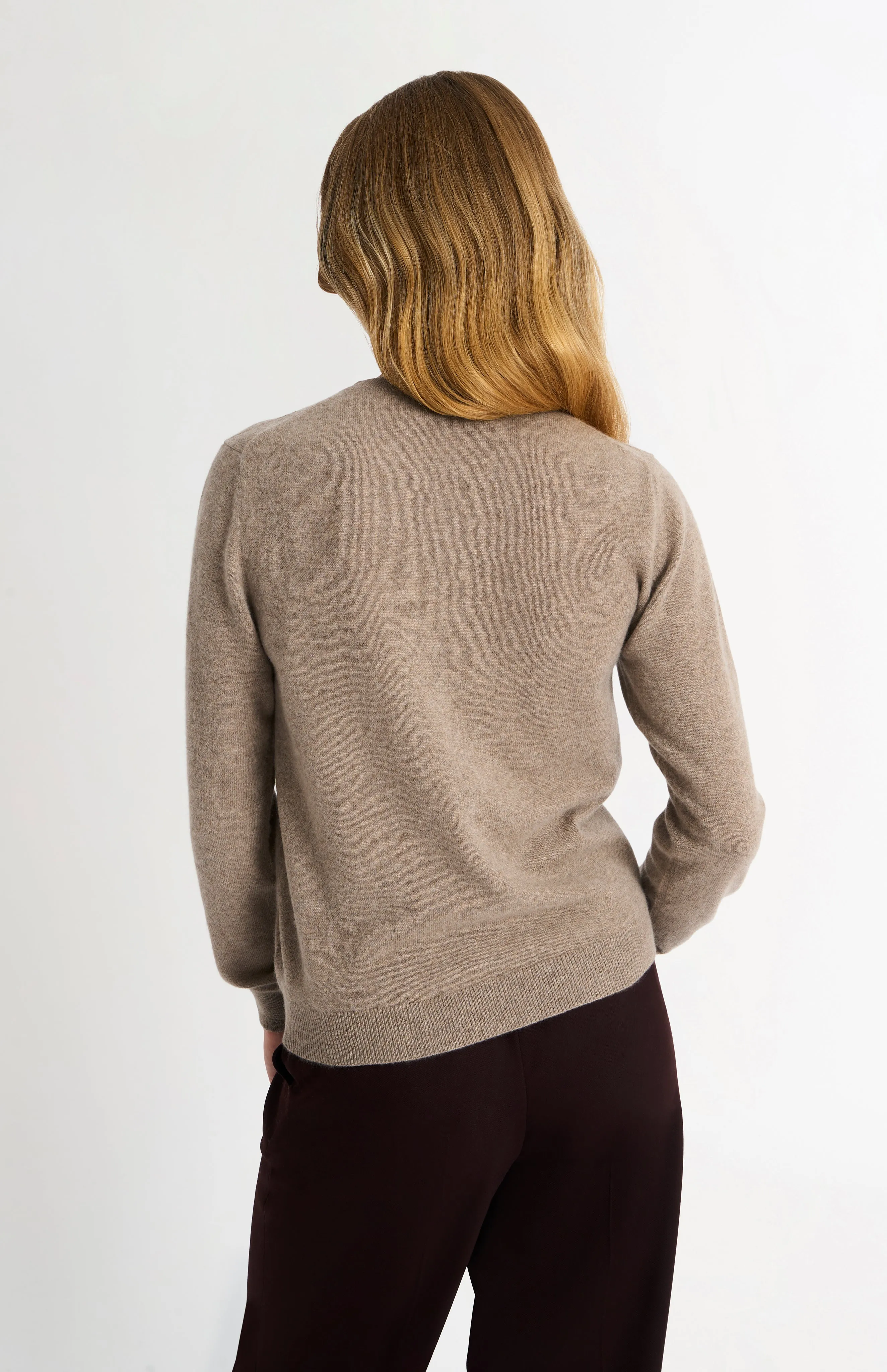 Women's Classic Crew Neck Cashmere Cardigan In Mushroom Melange sold by Pringle of Scotland product image thumbnail 5
