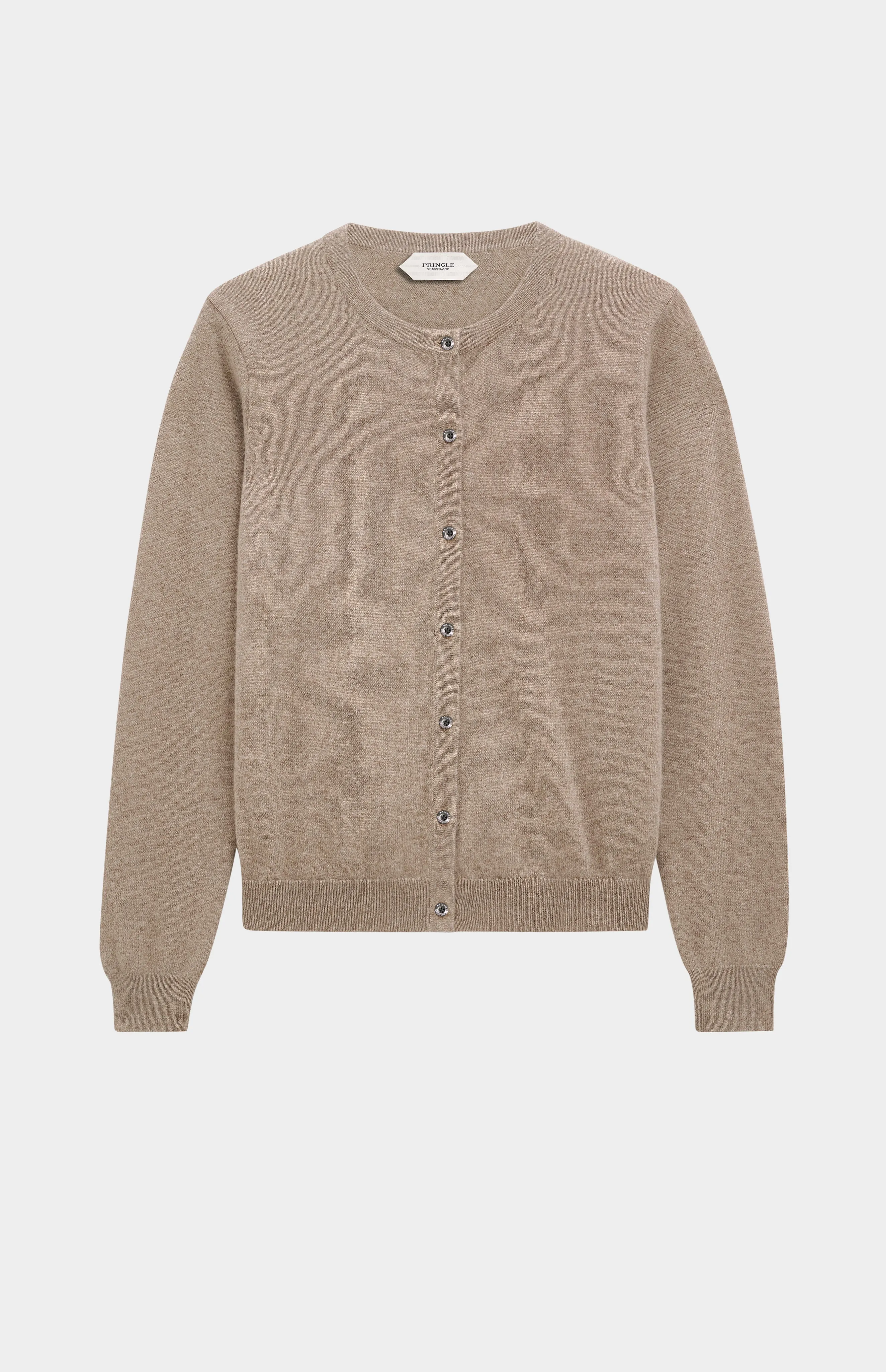 Women's Classic Crew Neck Cashmere Cardigan In Mushroom Melange sold by Pringle of Scotland product image thumbnail 2