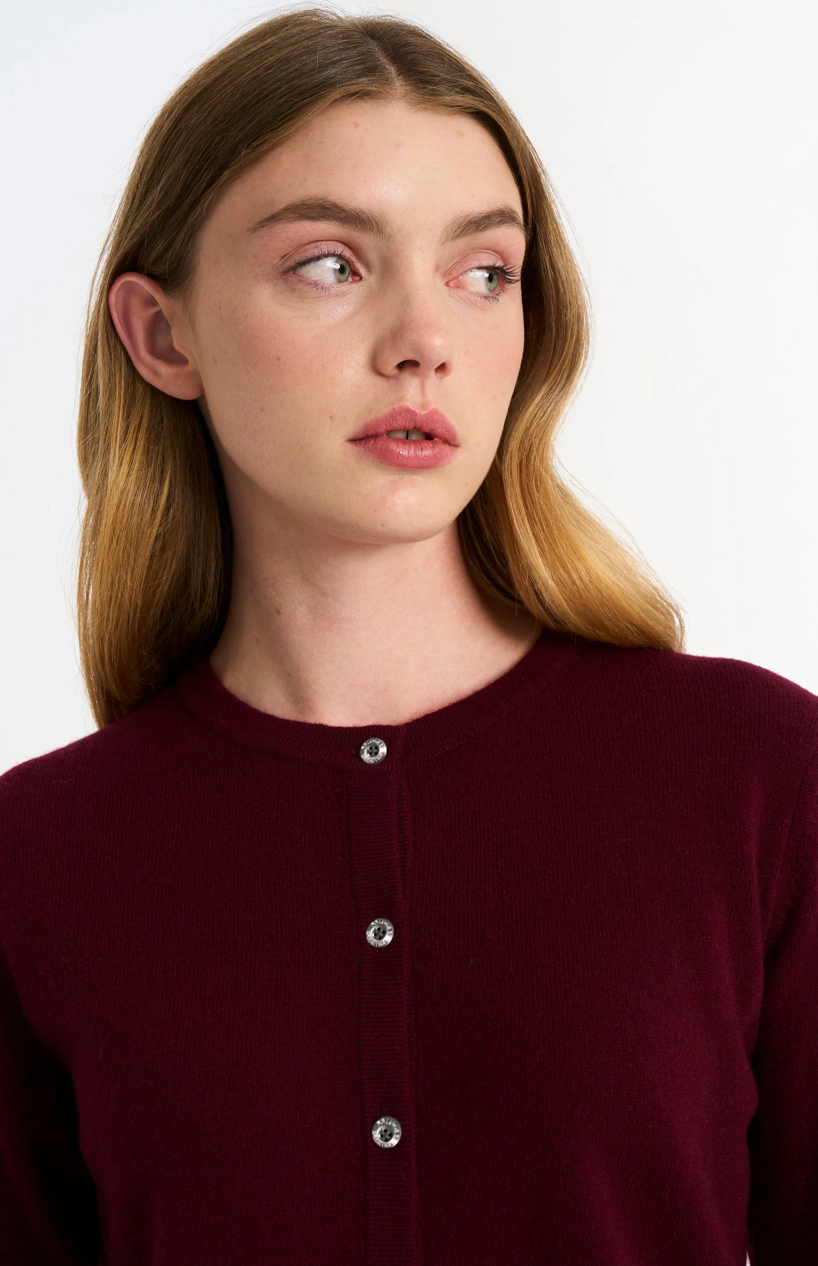 Women's Classic Crew Neck Cashmere Cardigan In Burgundy sold by Pringle of Scotland product image thumbnail 4