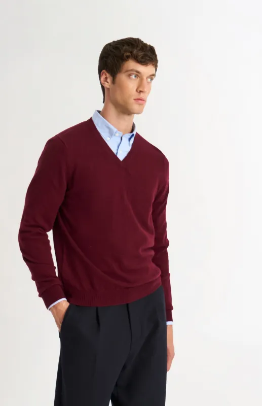 Men's Classic V-neck Cashmere Jumper In Burgundy sold by Pringle of Scotland