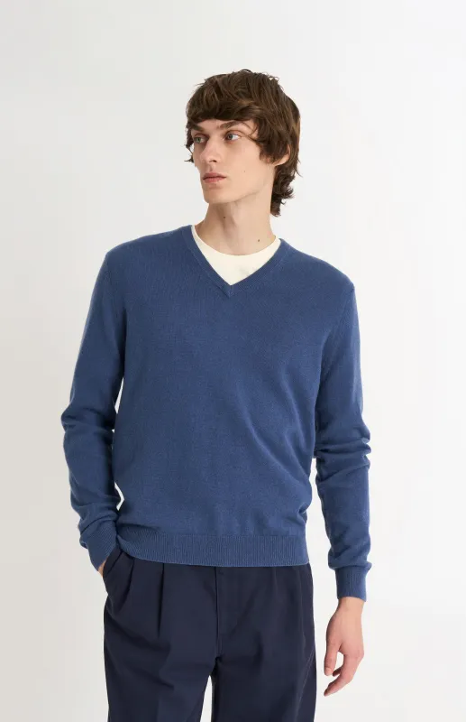 Men's Classic V-neck Cashmere Jumper In Bering Sea Blue sold by Pringle of Scotland