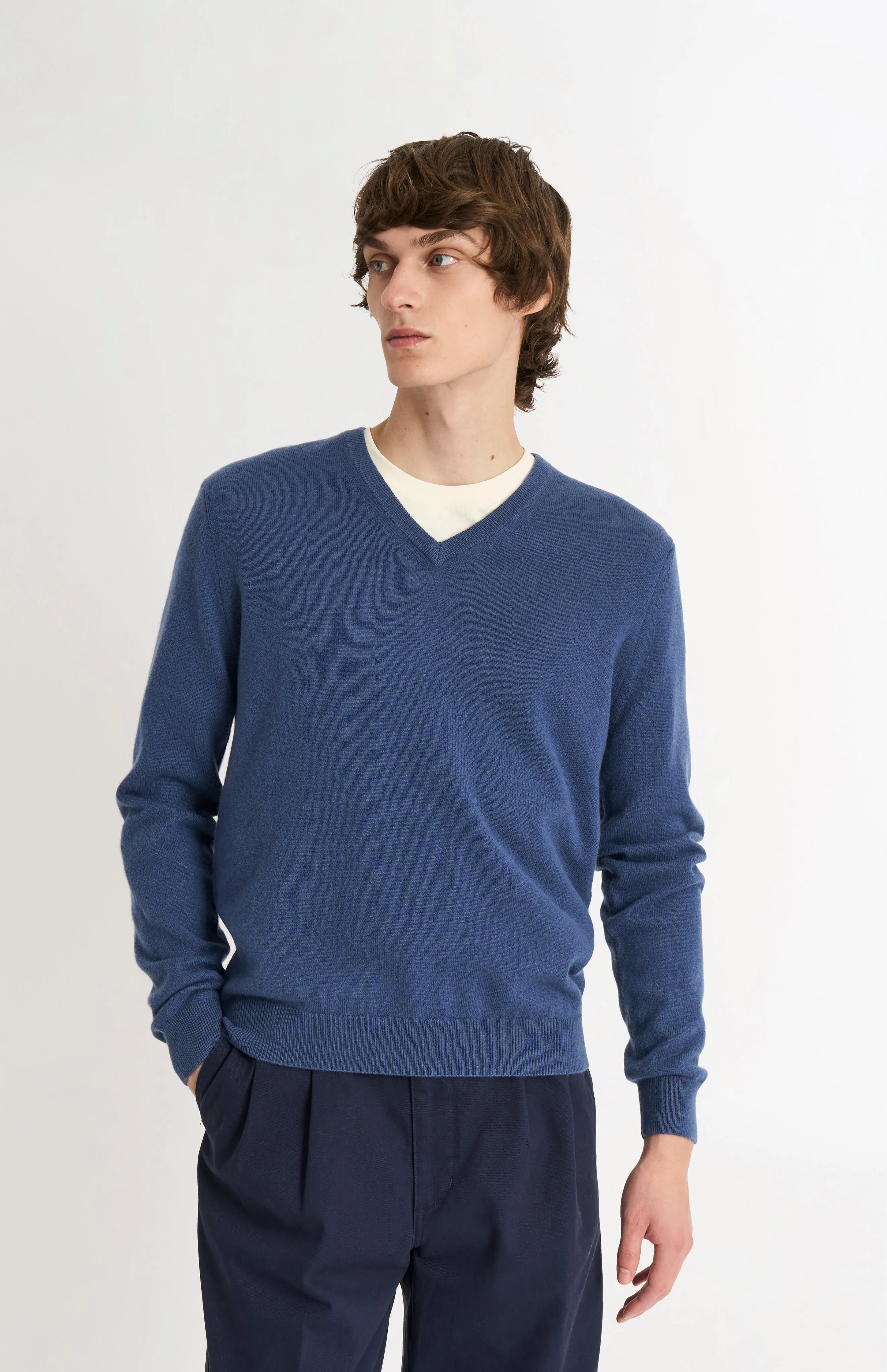 Men's Classic V-neck Cashmere Jumper In Bering Sea Blue sold by Pringle of Scotland