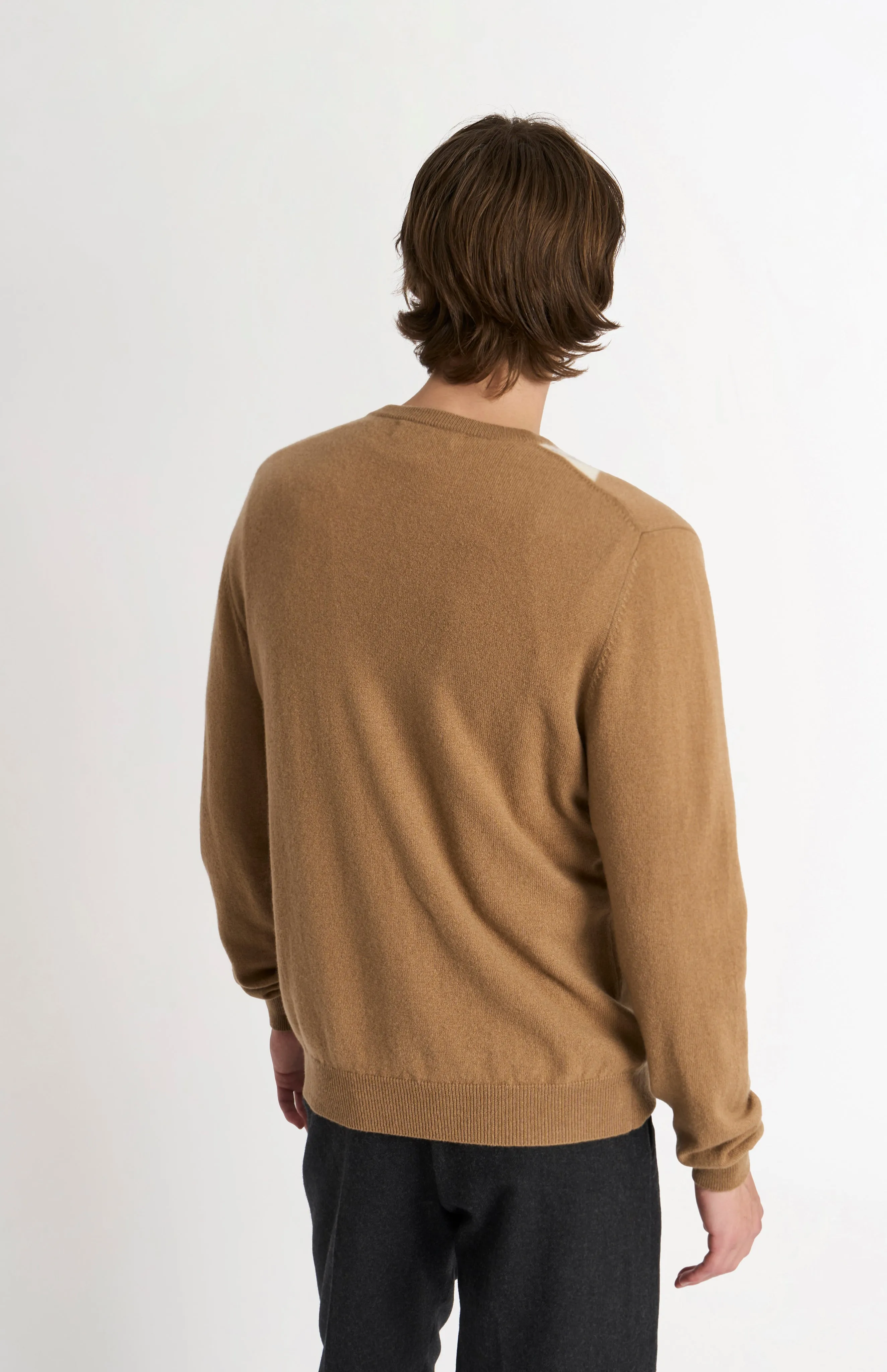 Men's Classic Crew Neck Cashmere Argyle Jumper In Camel / Ecru / Grey sold by Pringle of Scotland product image thumbnail 5