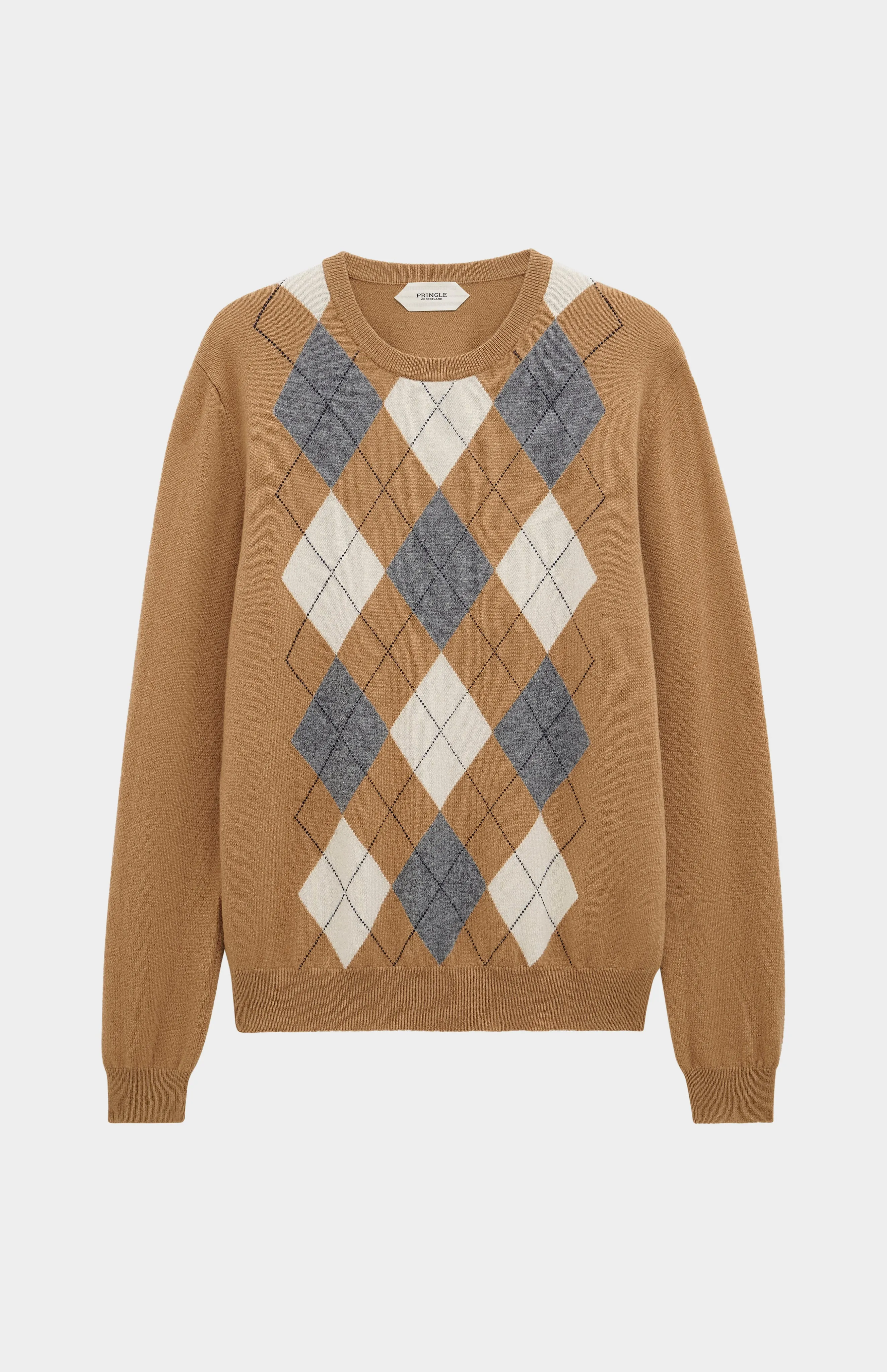Men's Classic Crew Neck Cashmere Argyle Jumper In Camel / Ecru / Grey sold by Pringle of Scotland product image thumbnail 2