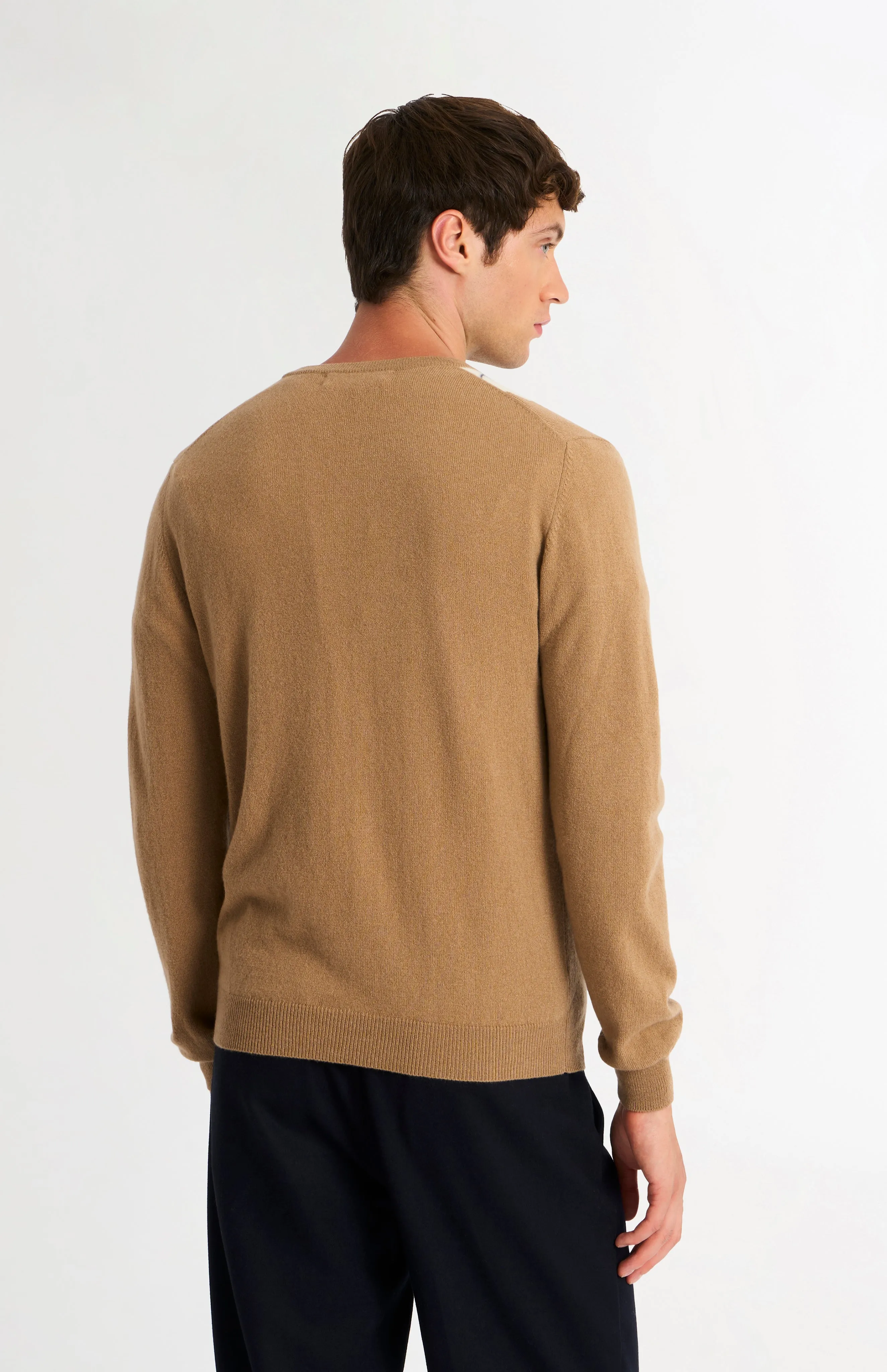 Men's Classic V-neck Cashmere Argyle Jumper In Camel / Ecru / Grey sold by Pringle of Scotland product image thumbnail 5