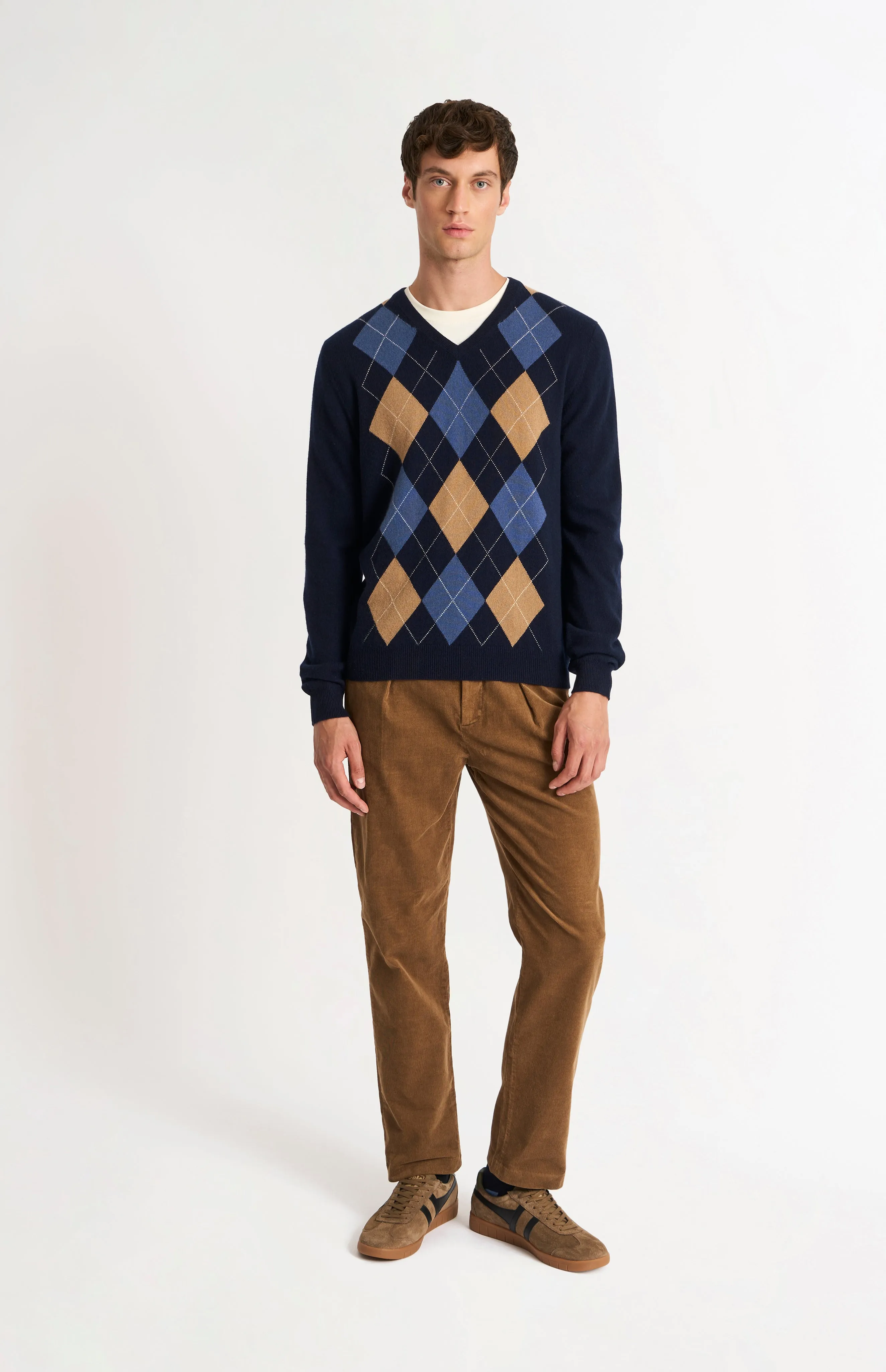 Men's Classic V-neck Cashmere Argyle Jumper In Navy / Camel / Blue Black sold by Pringle of Scotland product image thumbnail 3