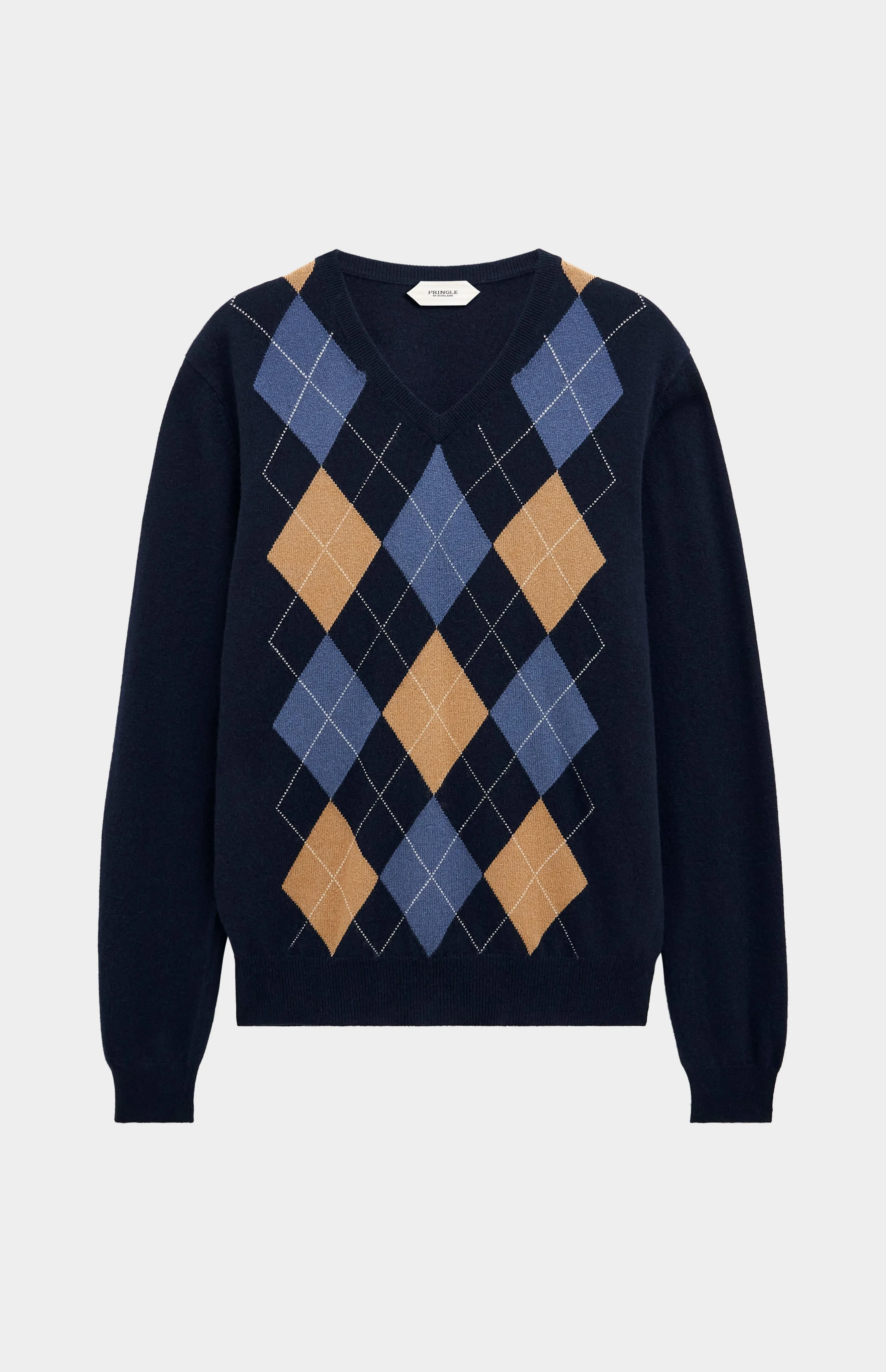 Men's Classic V-neck Cashmere Argyle Jumper In Navy / Camel / Blue Black sold by Pringle of Scotland product image thumbnail 2