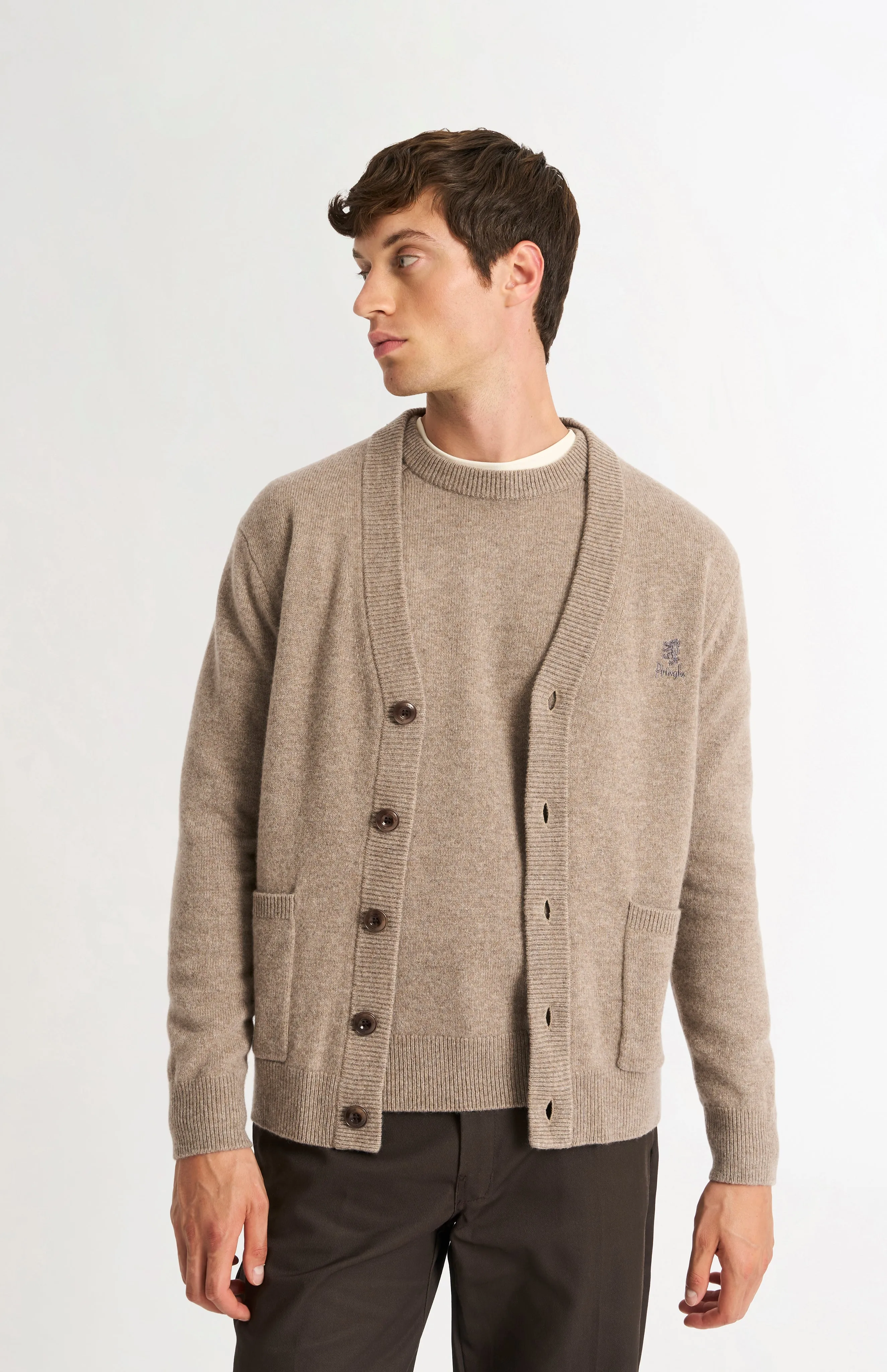 Men's Classic Supersoft Lambswool Cardigan In Mushroom sold by Pringle of Scotland