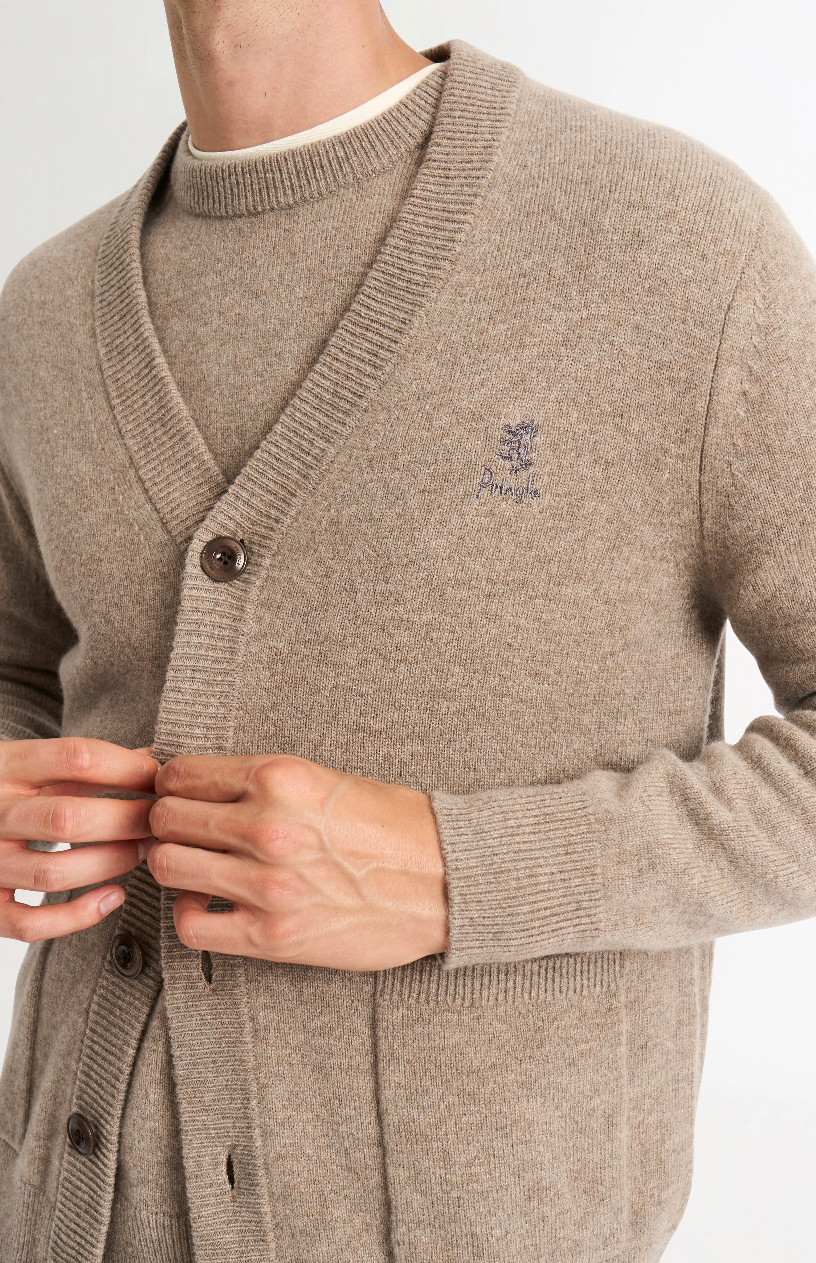 Men's Classic Supersoft Lambswool Cardigan In Mushroom sold by Pringle of Scotland product image thumbnail 4