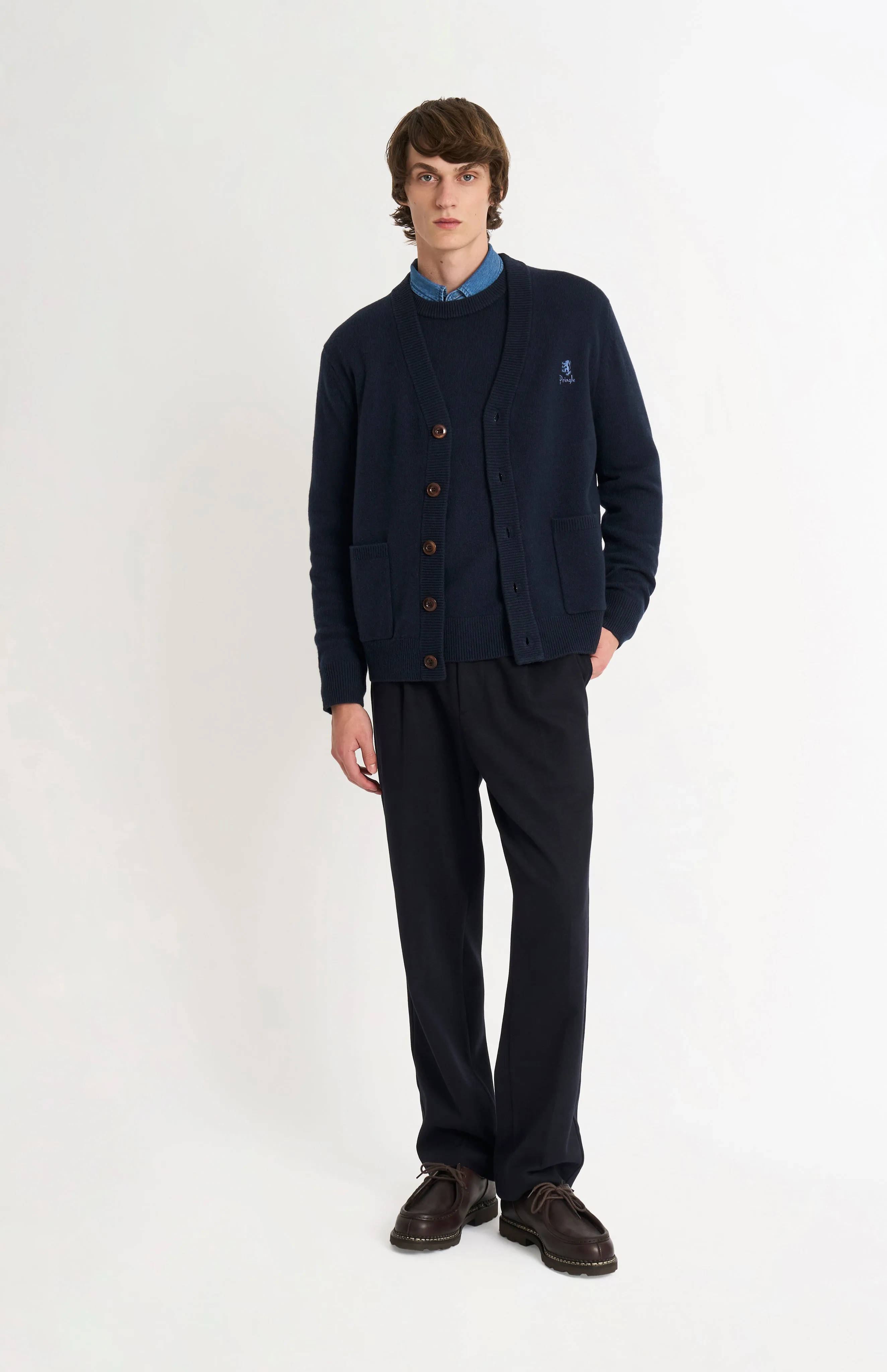 Men's Classic Supersoft Lambswool Cardigan In Navy Blue sold by Pringle of Scotland product image thumbnail 3