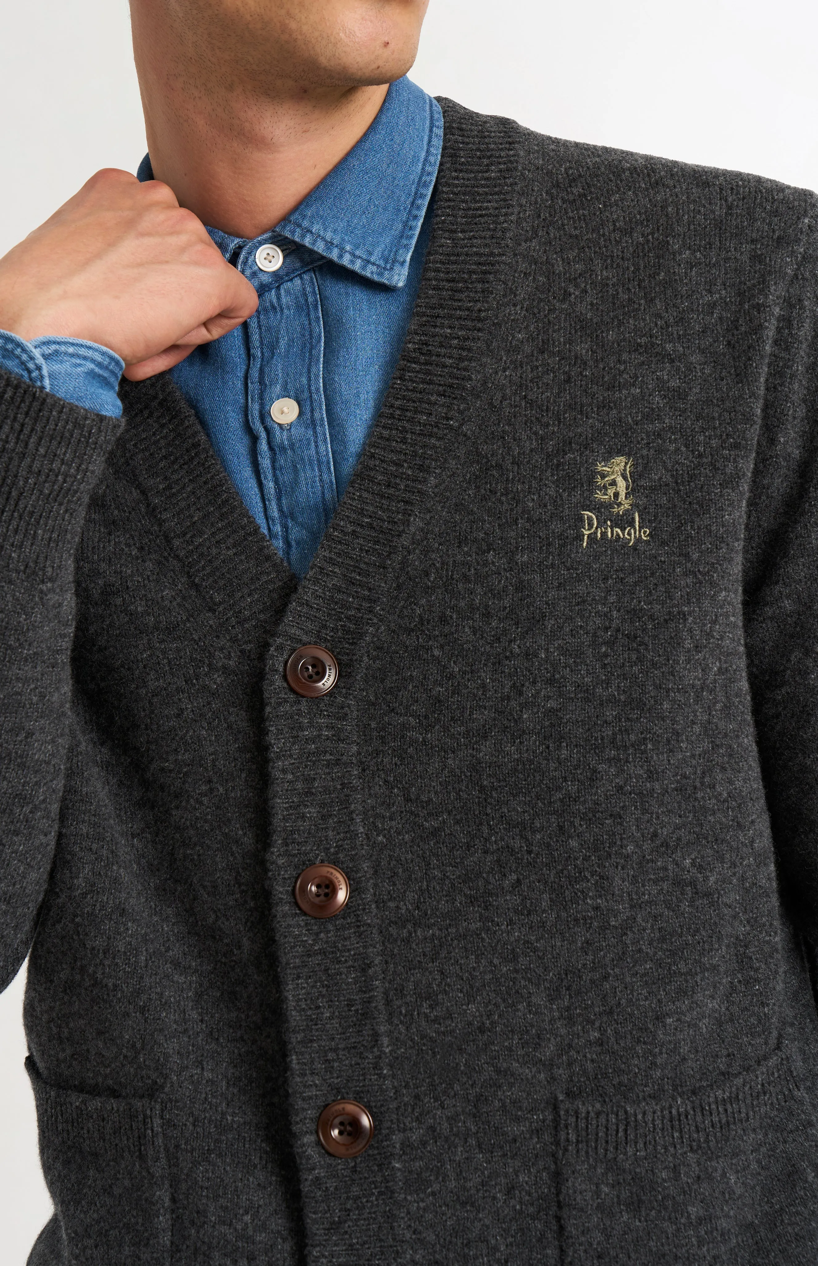 Men's Classic Supersoft Lambswool Cardigan In Charcoal sold by Pringle of Scotland product image thumbnail 4