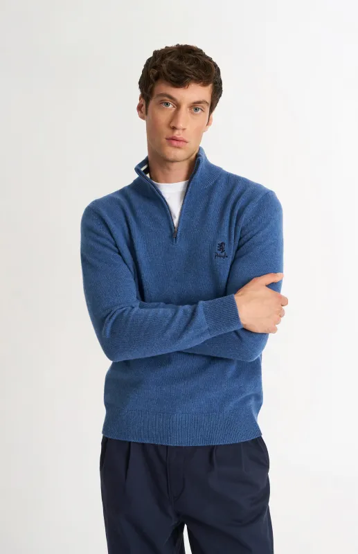Men's Classic Qtr Zip Supersoft Lambswool Jumper In Bering Sea Blue made by Pringle