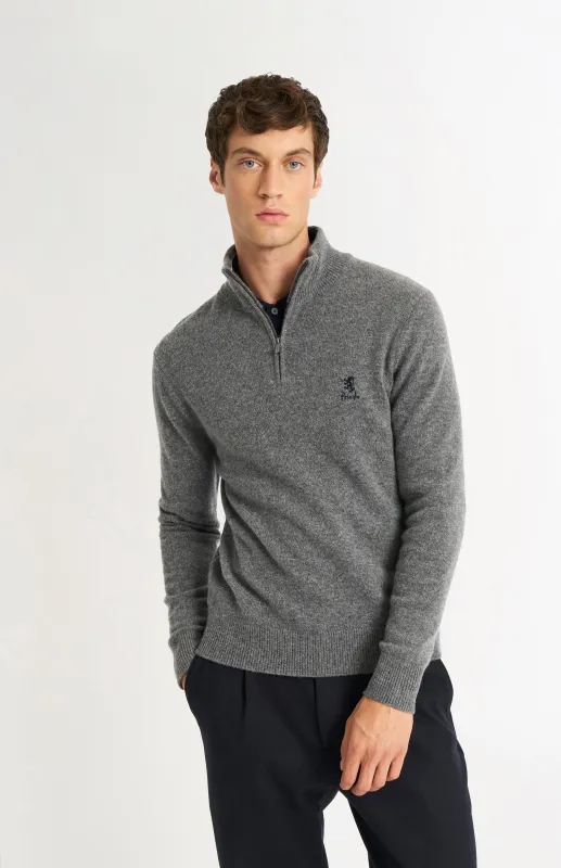 Men's Classic Qtr Zip Supersoft Lambswool Jumper In Grey Melange sold by Pringle of Scotland